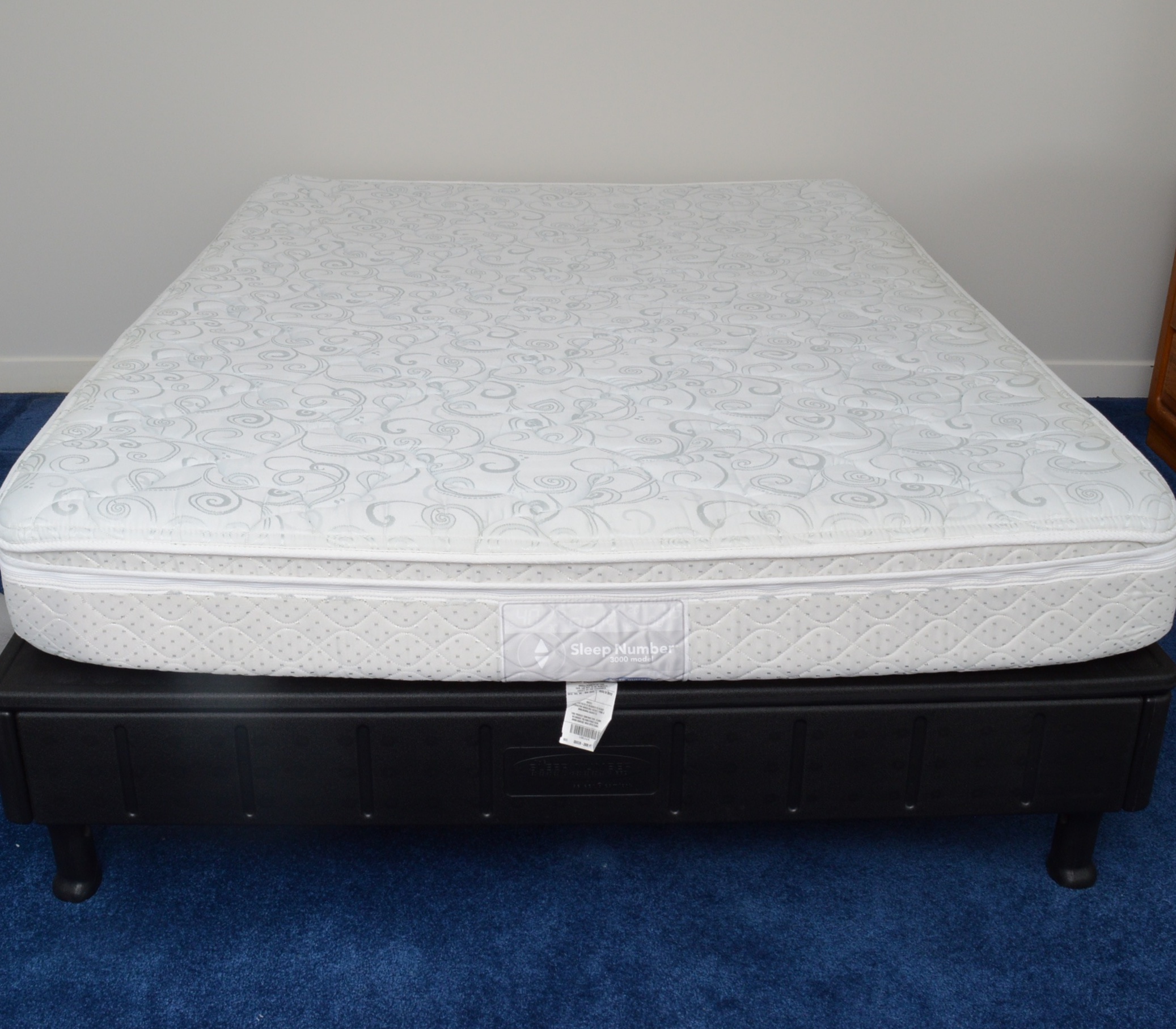 Queen Size Bed Frame with Sleep Number 300 Mattress and Bedding