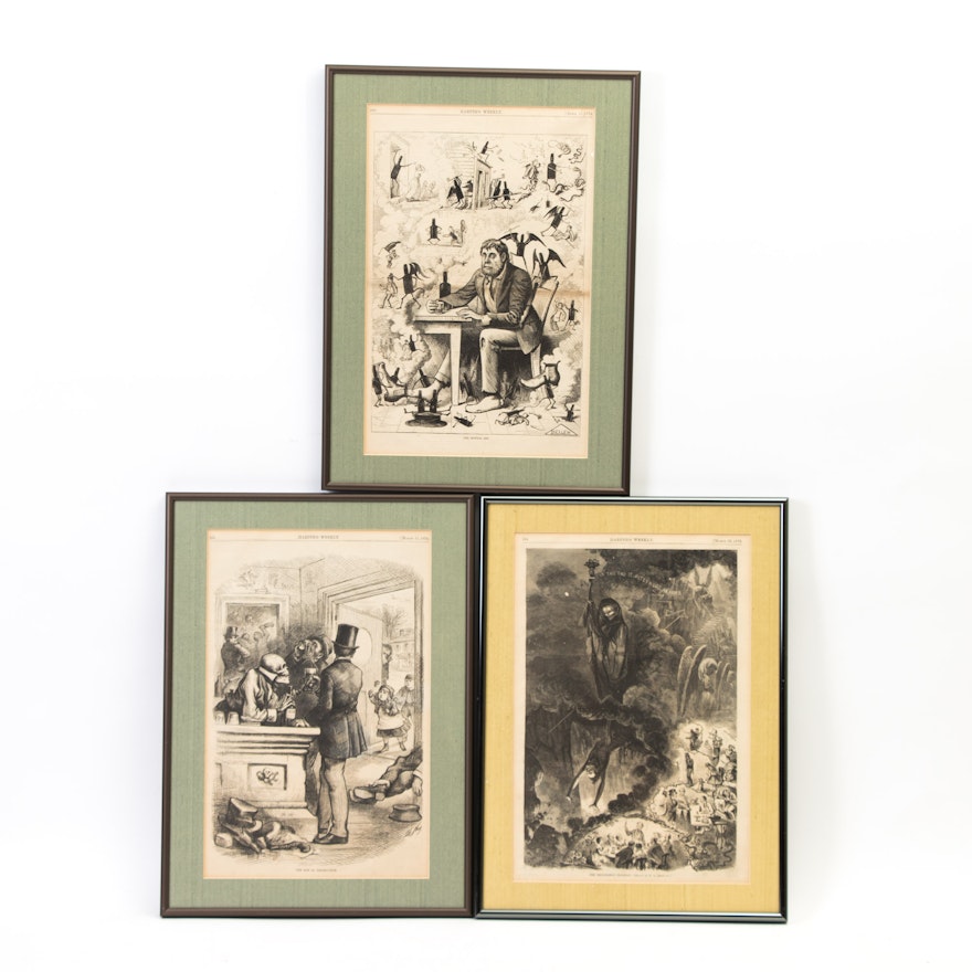Antique Harper's Weekly Framed Woodblock Prints