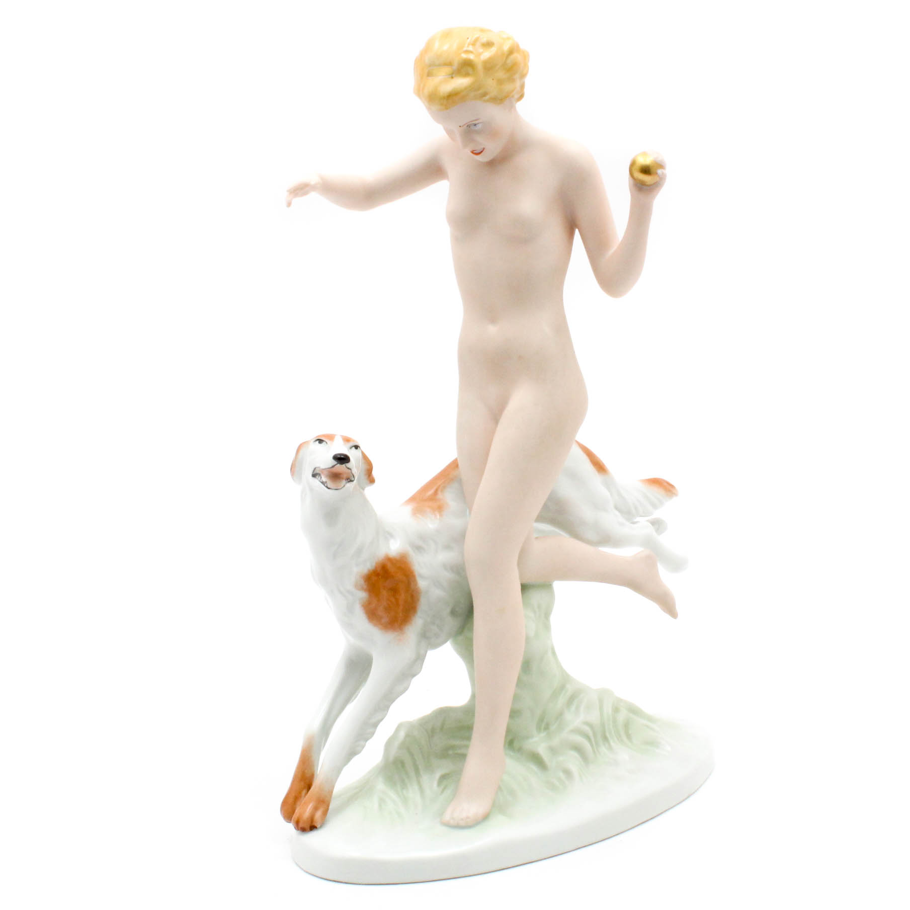 Royal Dux Bohemia Nude Lady with Borzoi Figurine
