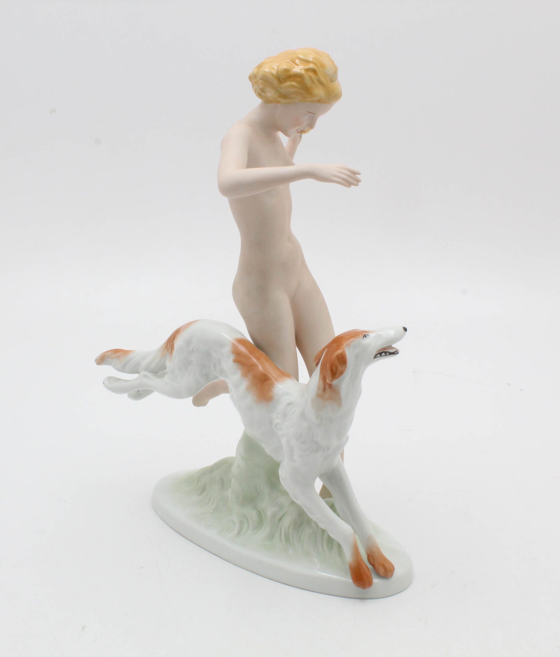 Royal Dux Bohemia Nude Lady with Borzoi Figurine