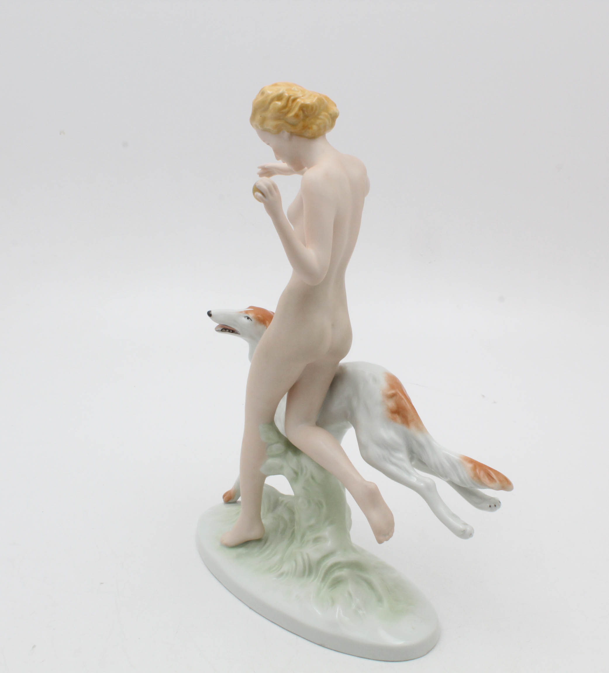 Royal Dux Bohemia Nude Lady with Borzoi Figurine