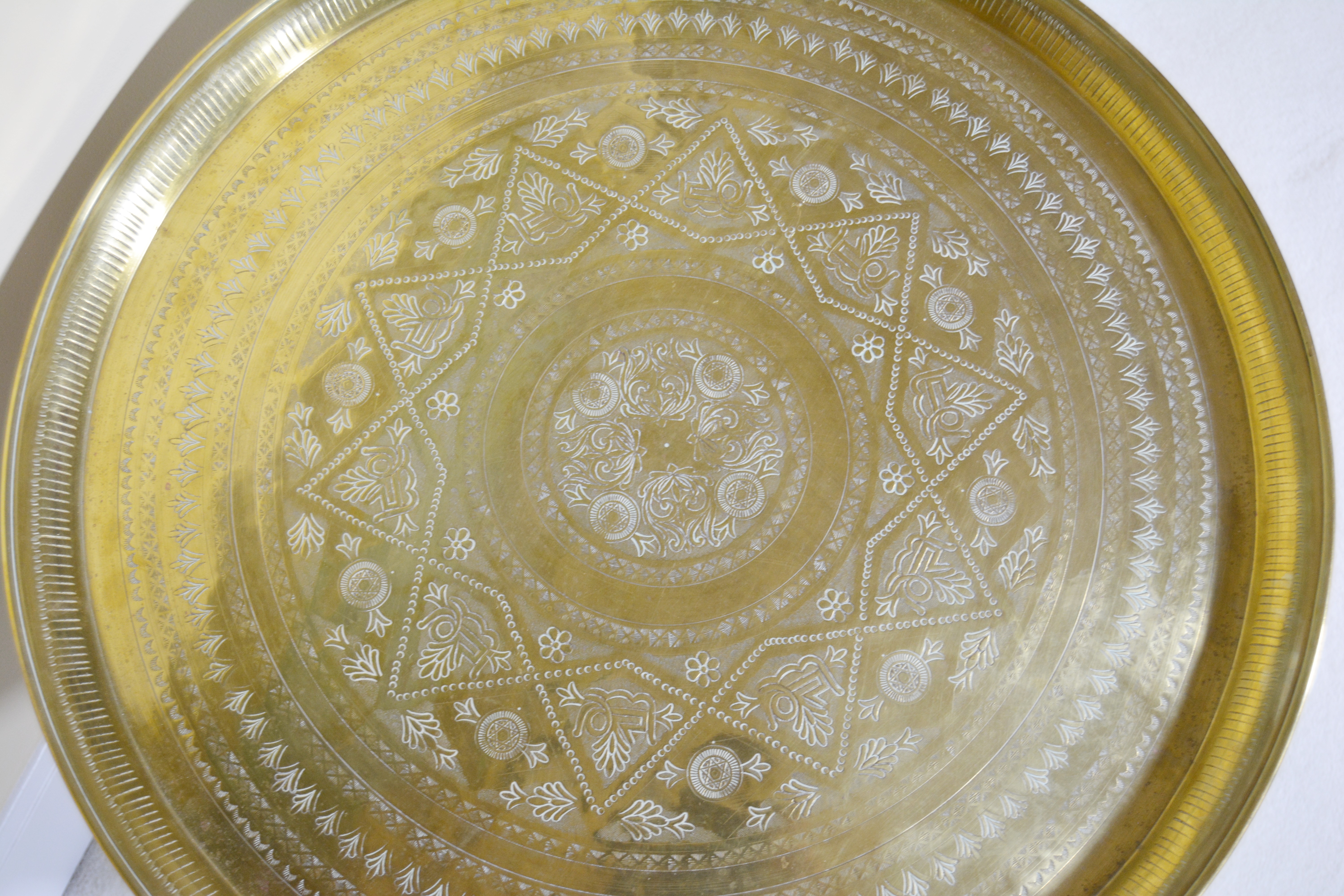 Antique Anglo Indian Style Brass Tray Table on Folding Stand