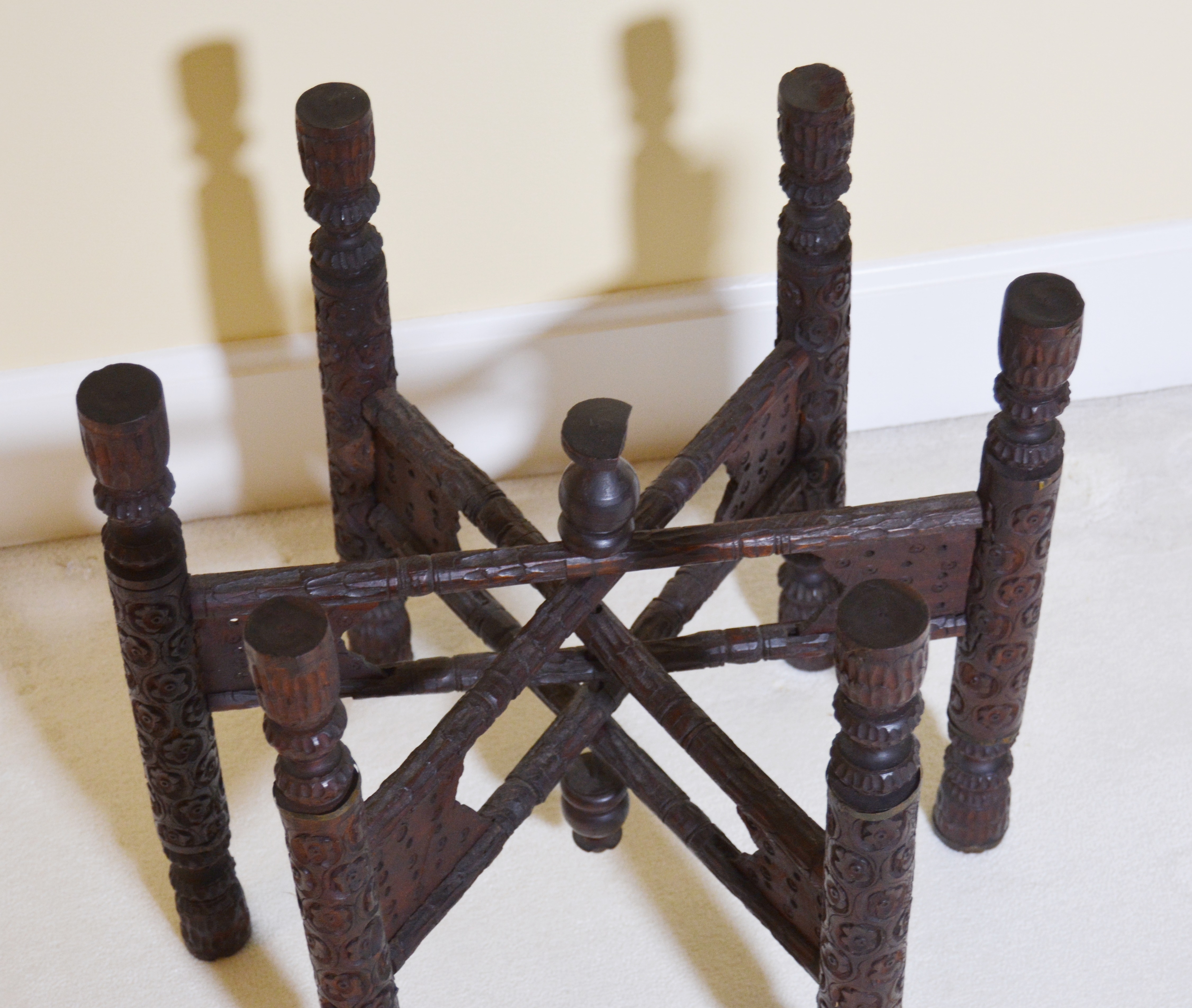 Antique Anglo Indian Style Brass Tray Table on Folding Stand