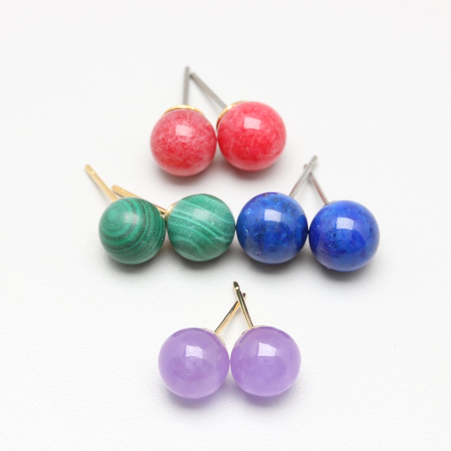 Gemstone Stud Earrings Including 14K Yellow Gold