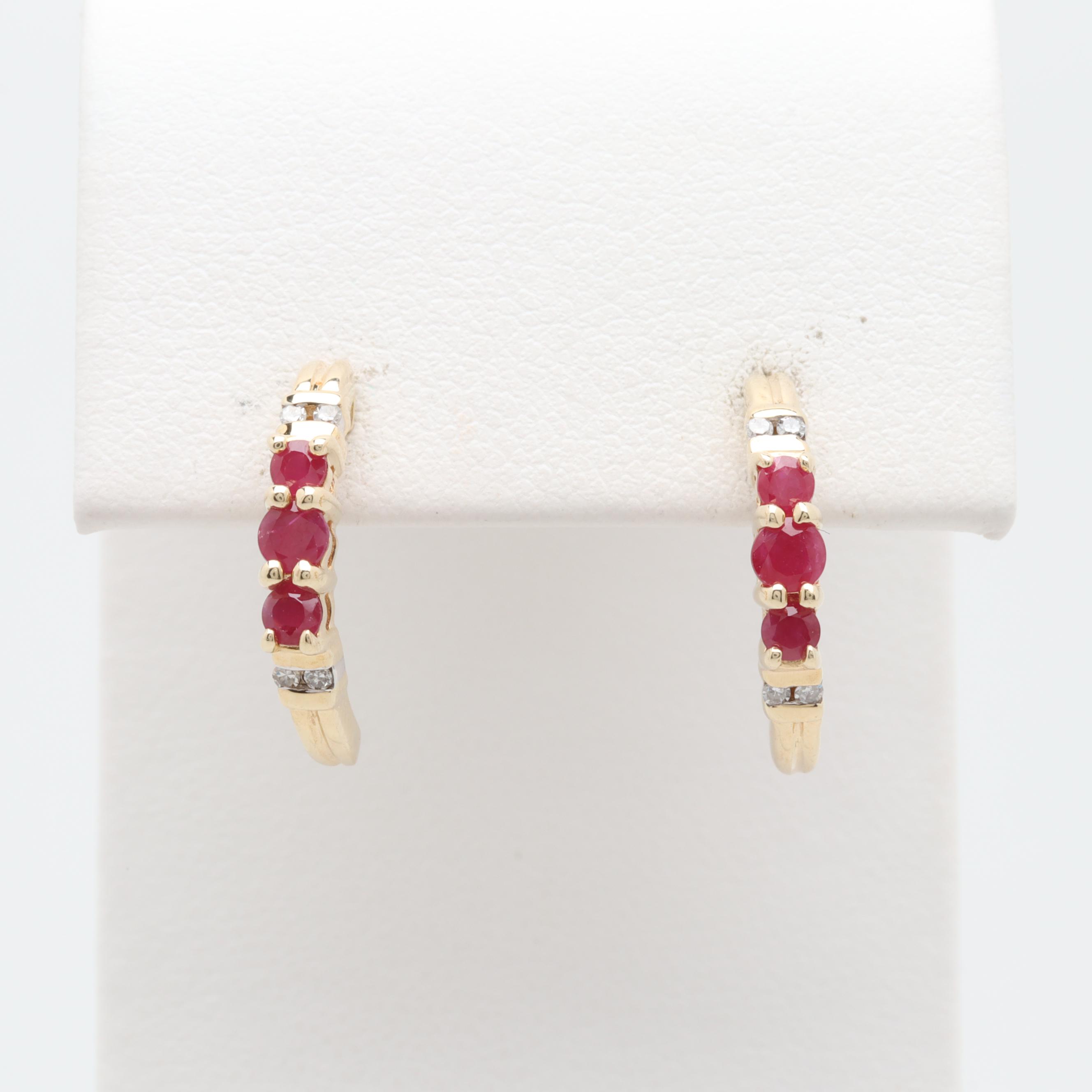 10K Yellow Gold Ruby and Diamond Earrings