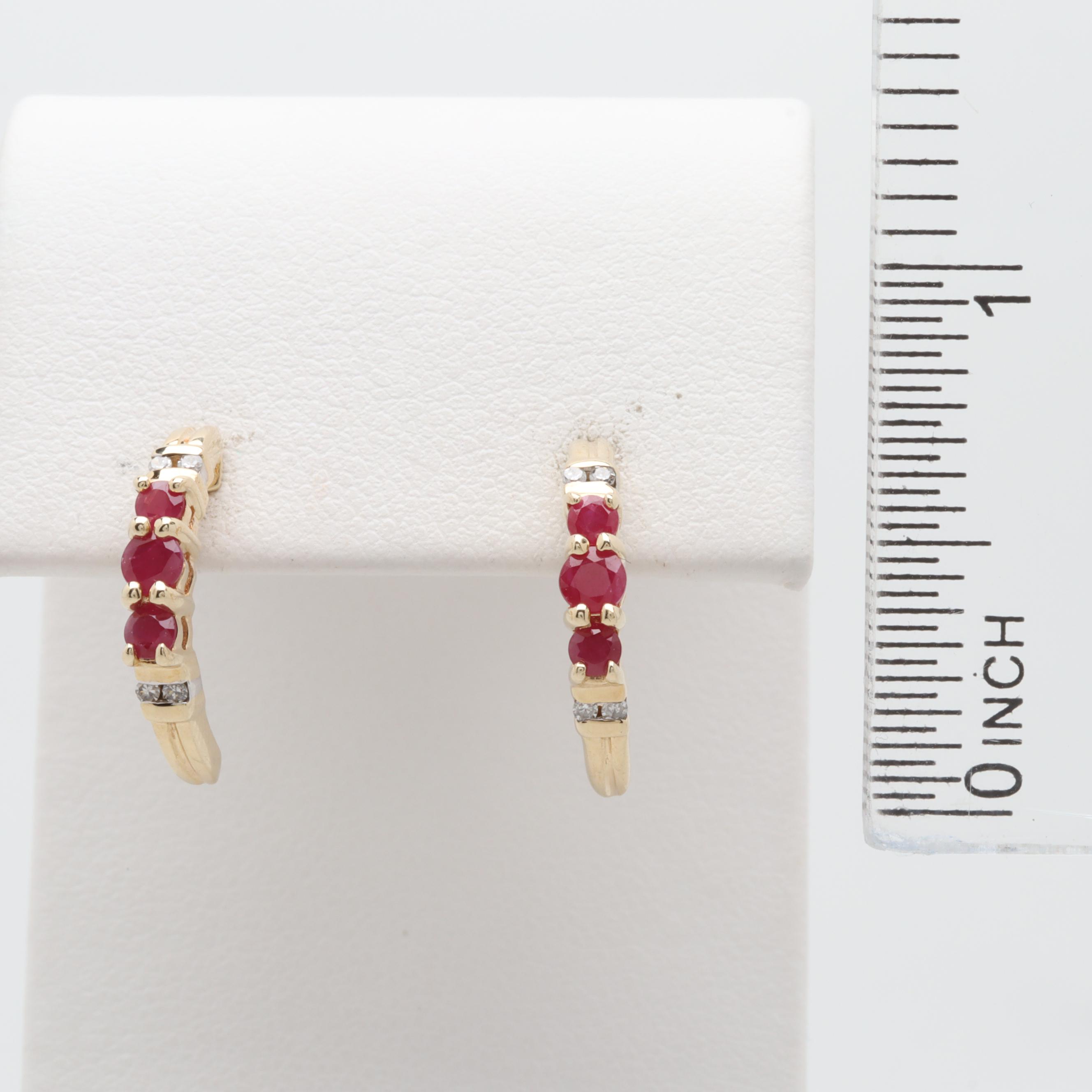 10K Yellow Gold Ruby and Diamond Earrings