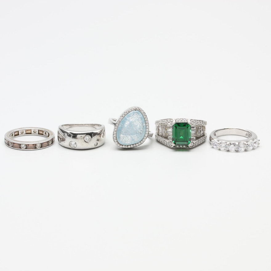 Sterling Silver Cubic Zirconia and Glass Ring Selection