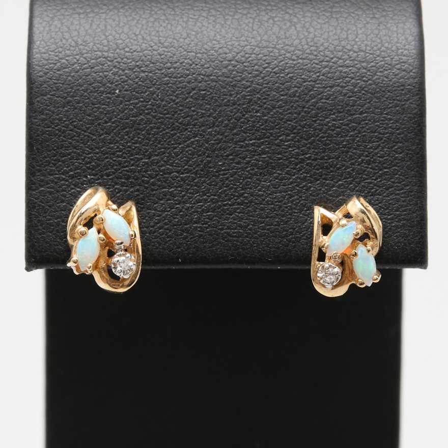 10K and 14K Yellow Gold Diamond and Opal Earrings