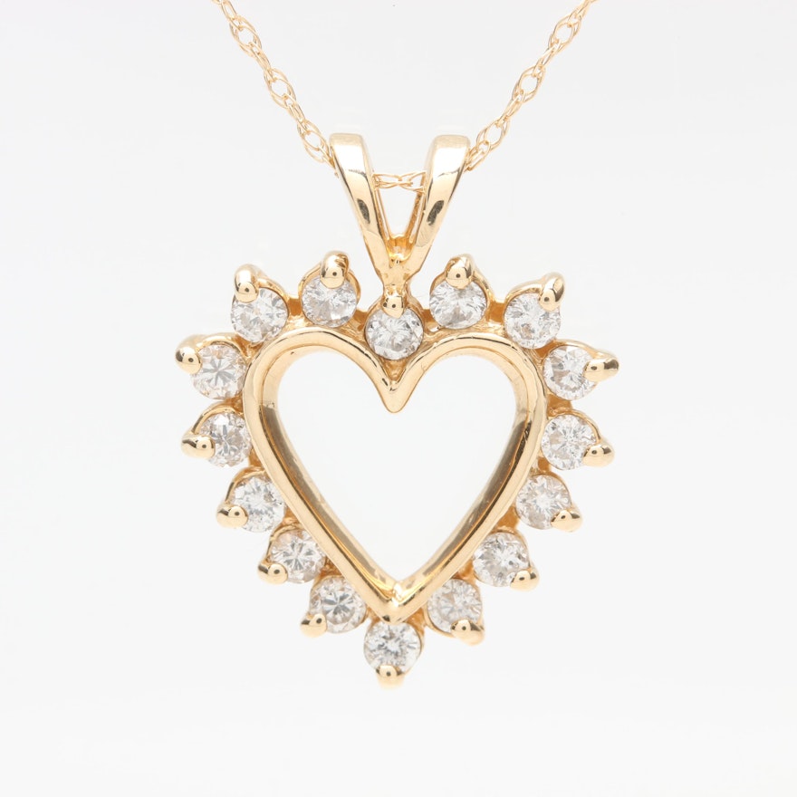 14K Yellow Gold Diamond Pendant Necklace