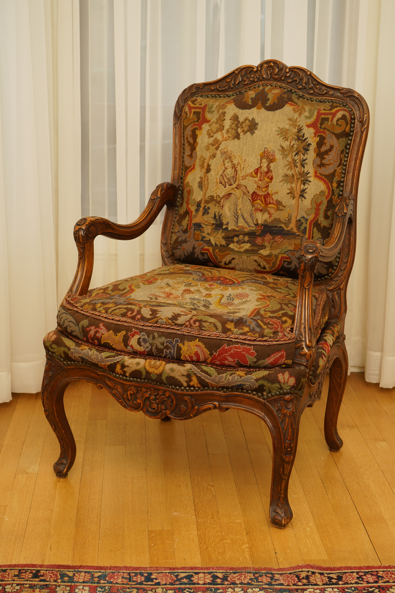 Louis XV Style Armchair with Needlepoint Upholstery