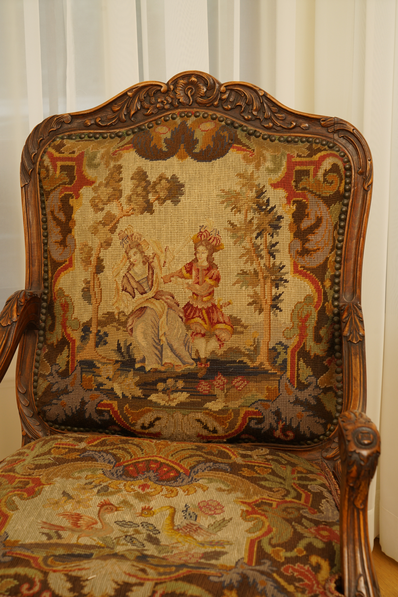 Louis XV Style Armchair with Needlepoint Upholstery