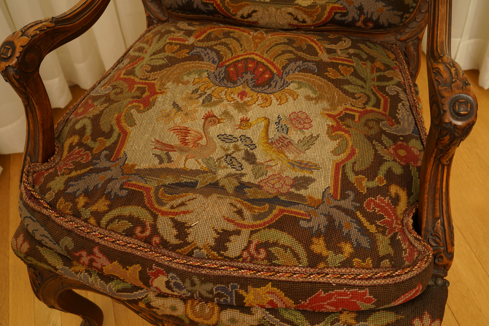 Louis XV Style Armchair with Needlepoint Upholstery