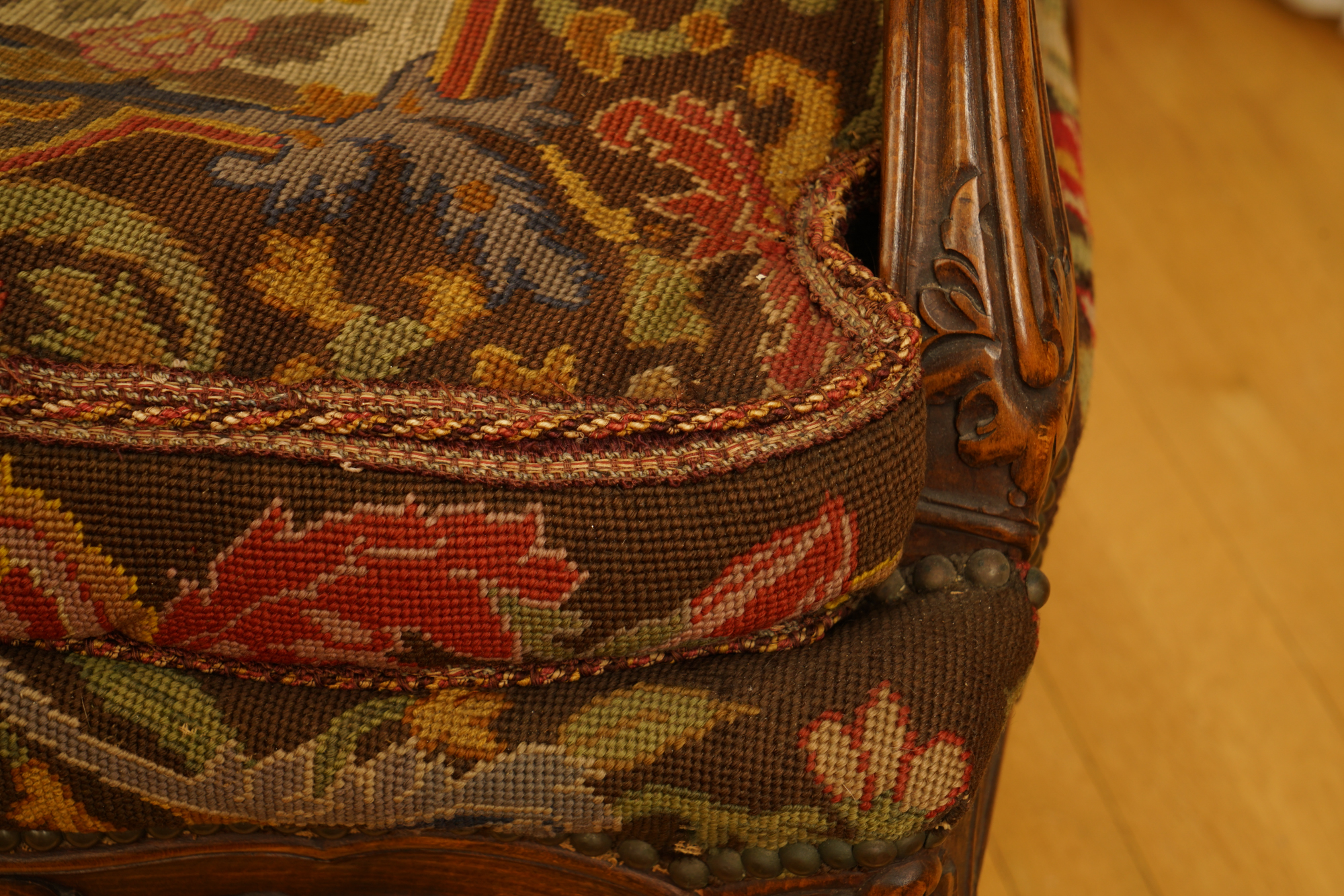 Louis XV Style Armchair with Needlepoint Upholstery