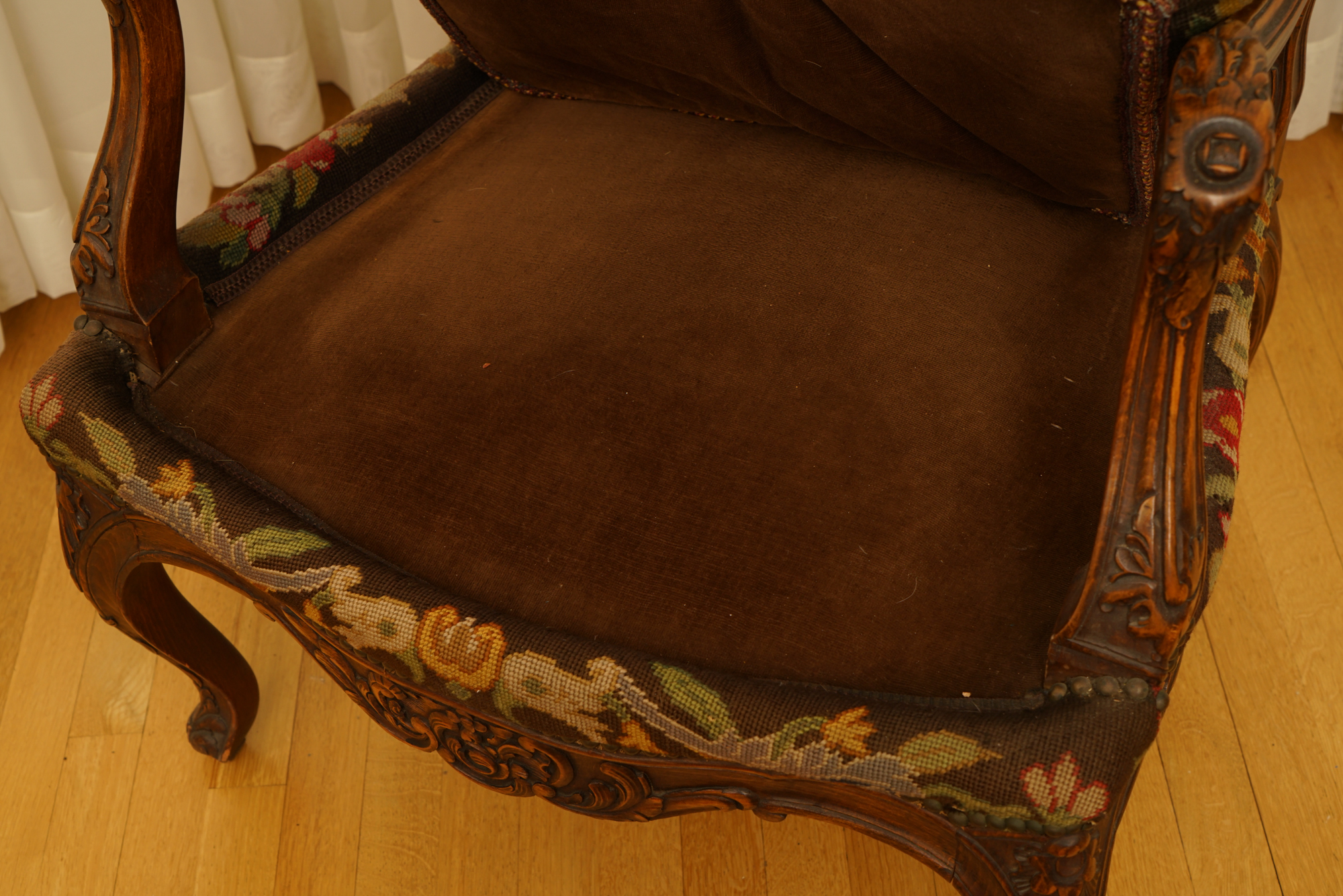 Louis XV Style Armchair with Needlepoint Upholstery