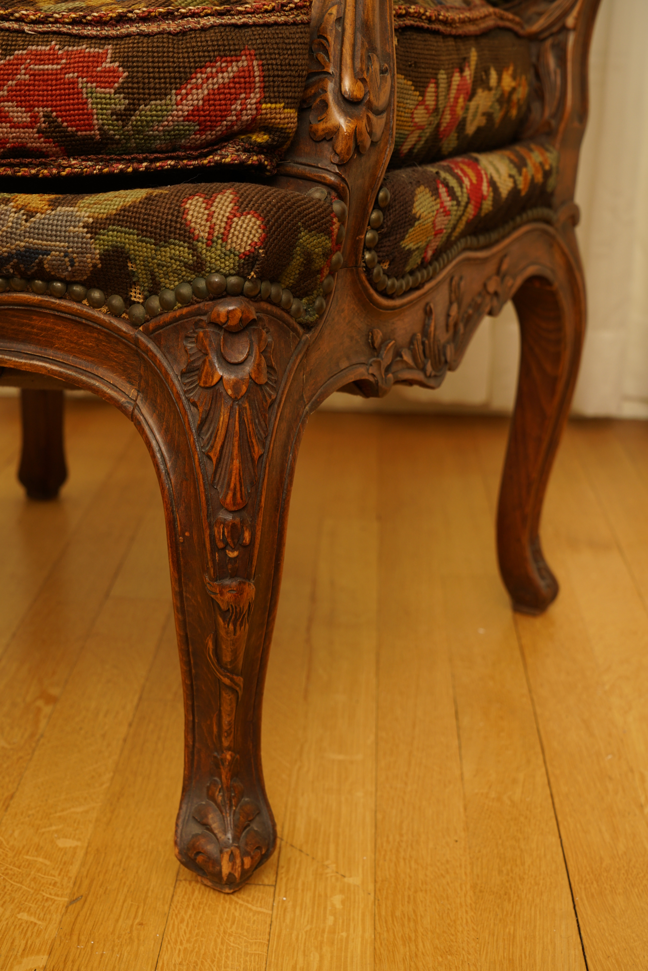 Louis XV Style Armchair with Needlepoint Upholstery