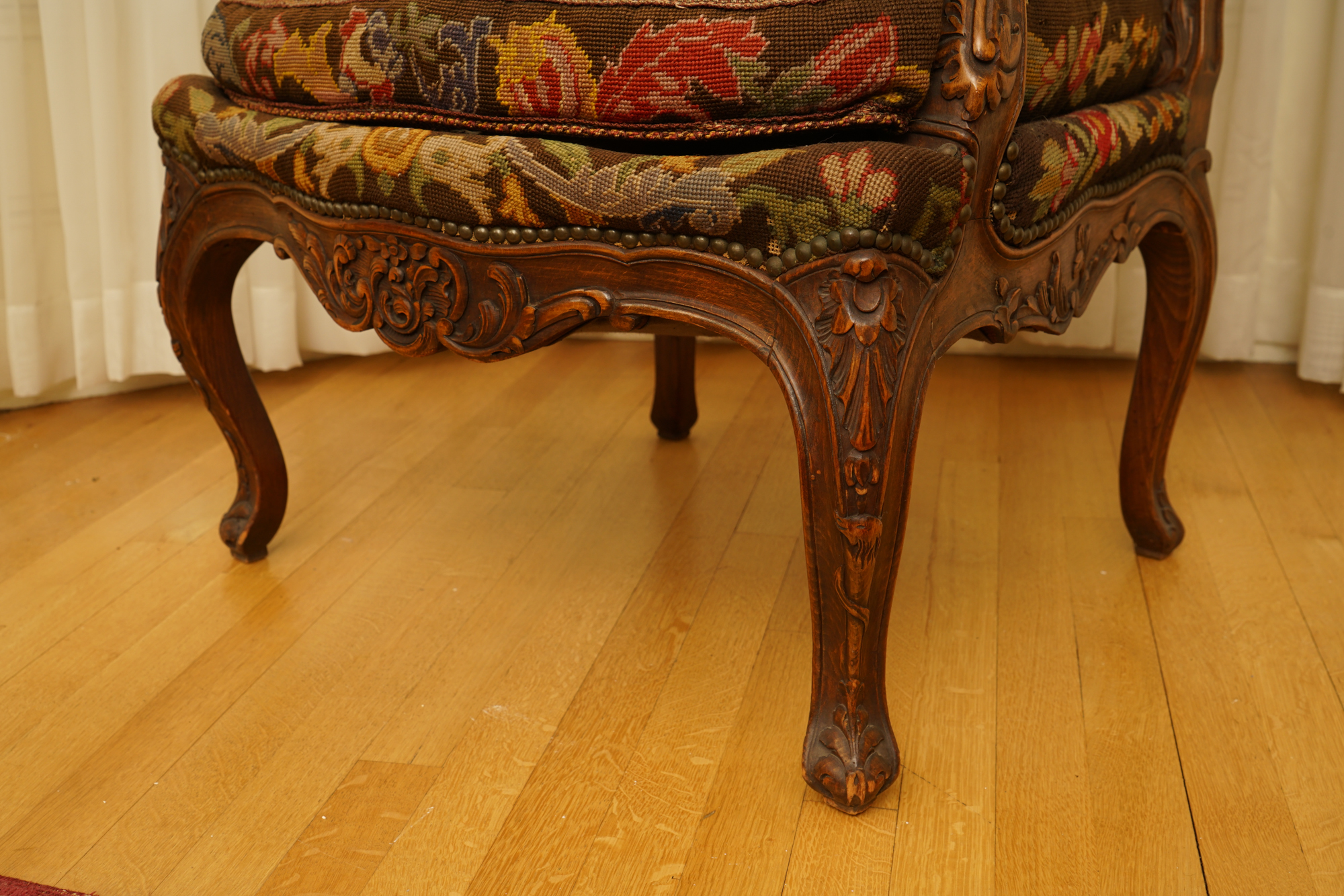 Louis XV Style Armchair with Needlepoint Upholstery