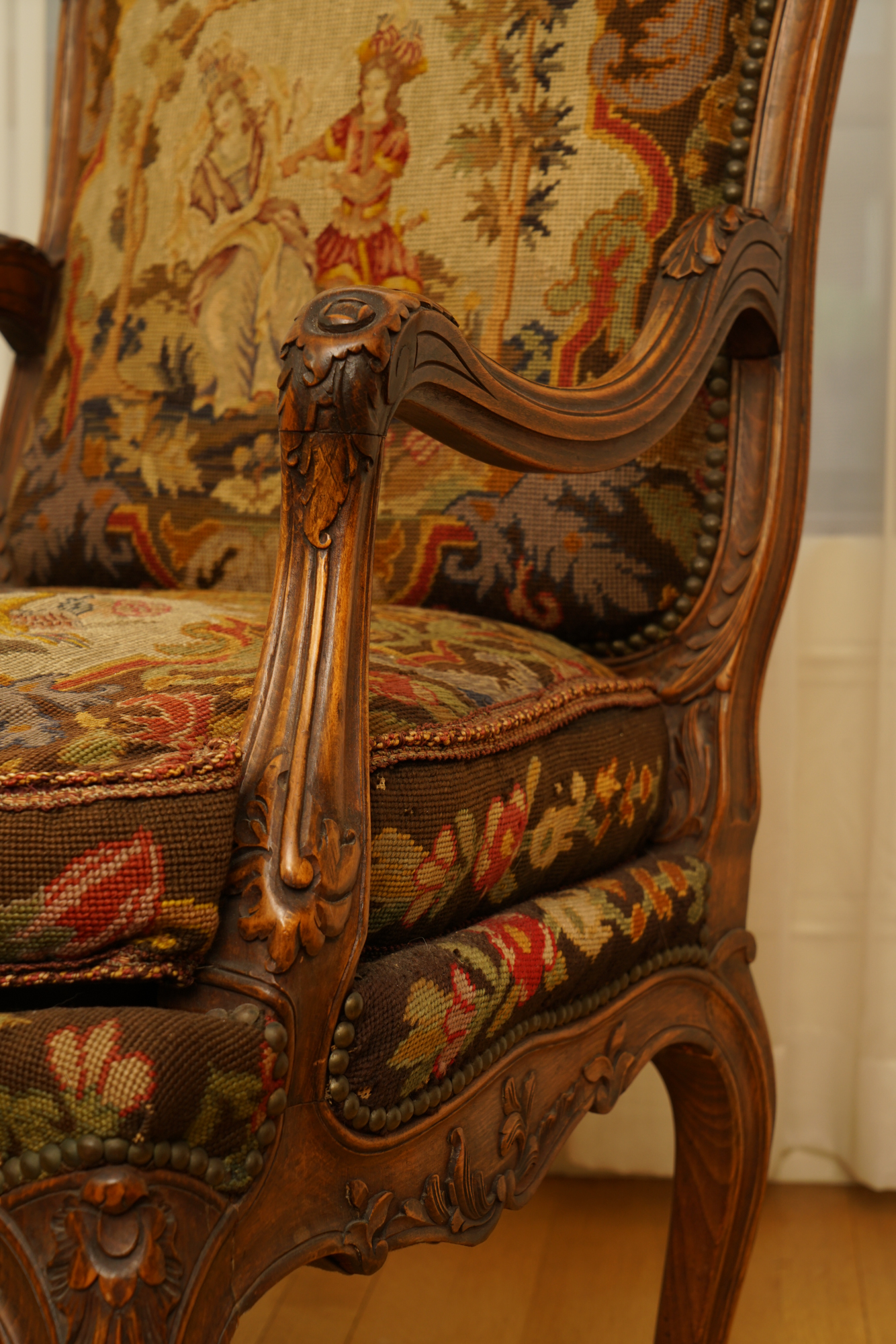 Louis XV Style Armchair with Needlepoint Upholstery