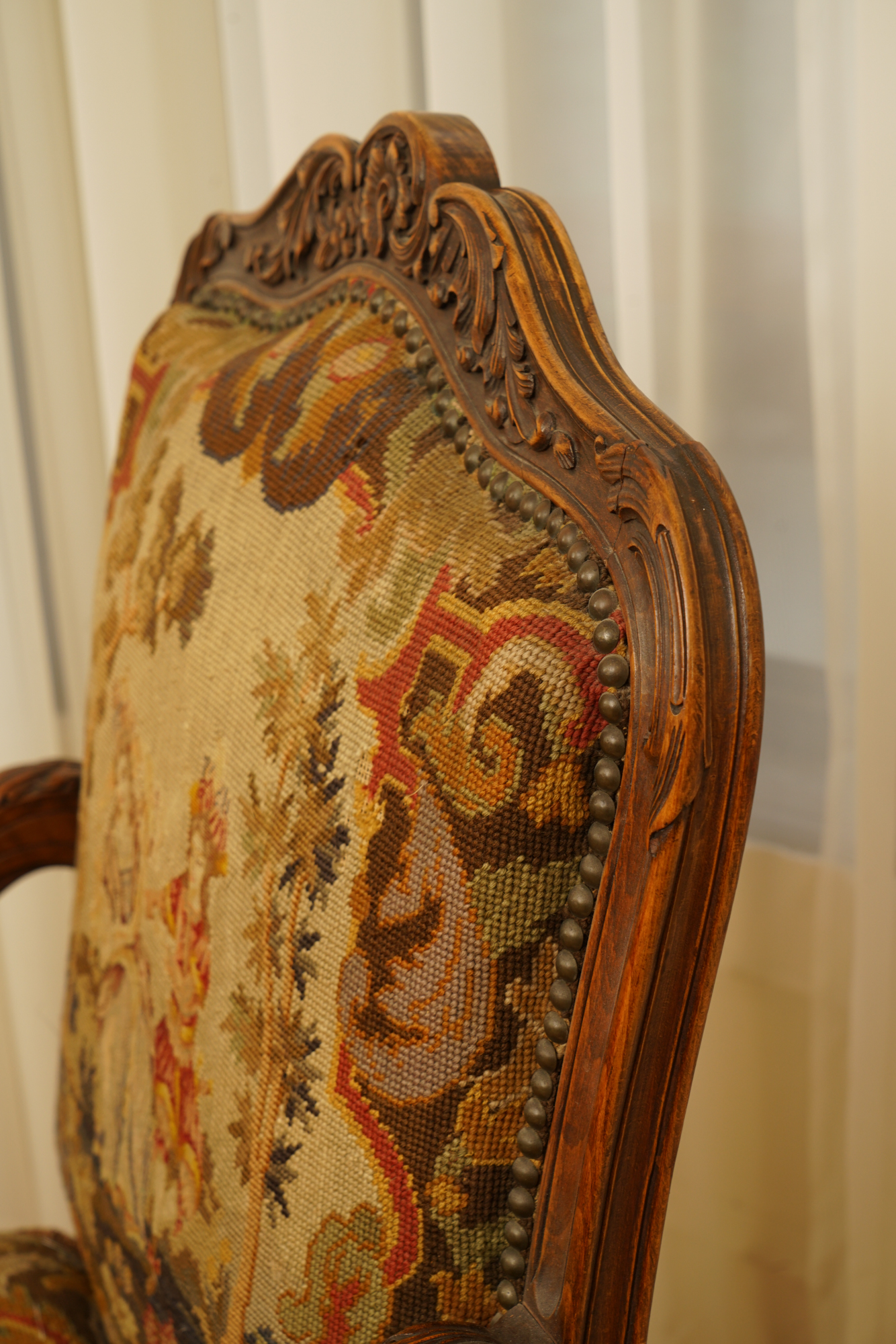 Louis XV Style Armchair with Needlepoint Upholstery