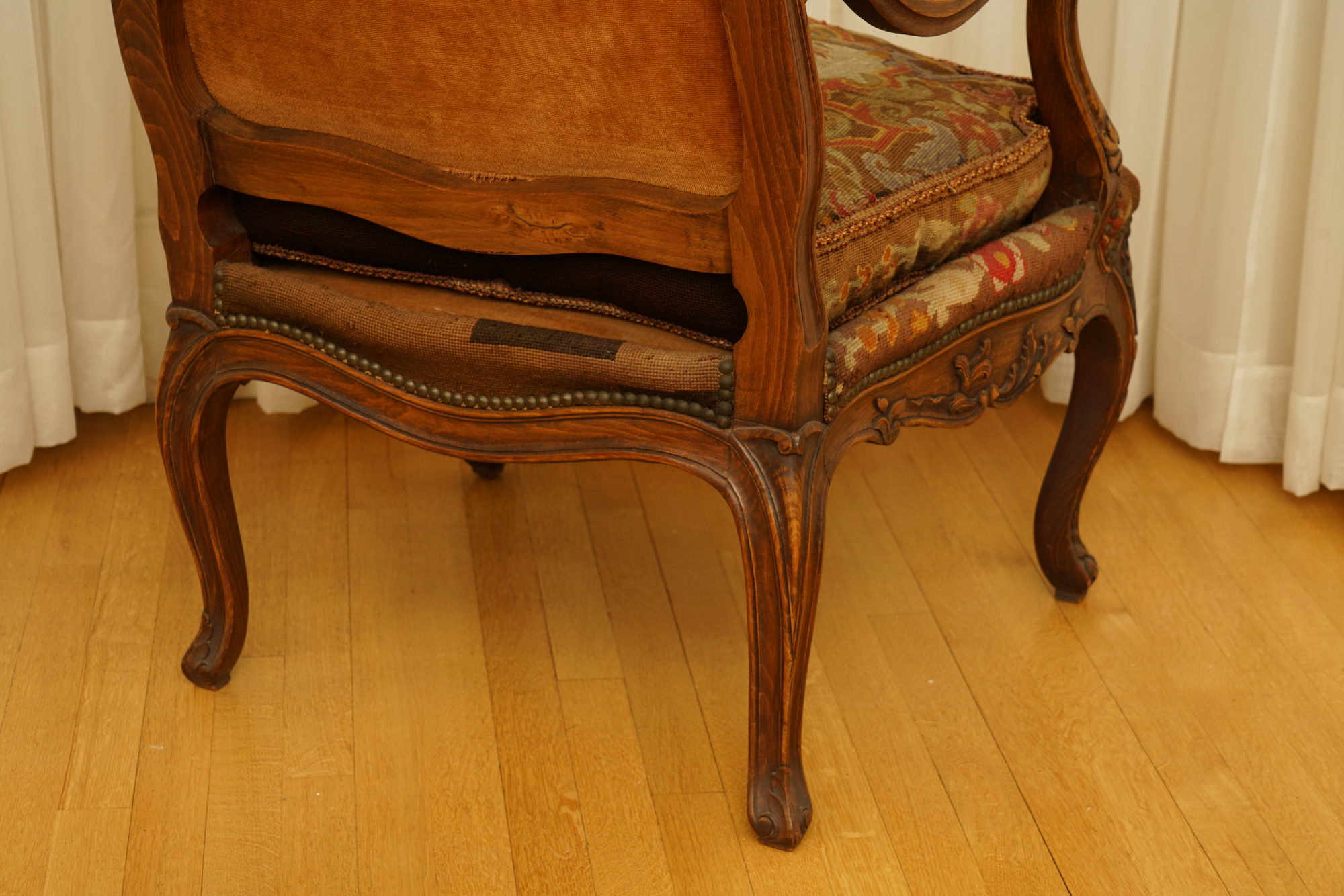 Louis XV Style Armchair with Needlepoint Upholstery