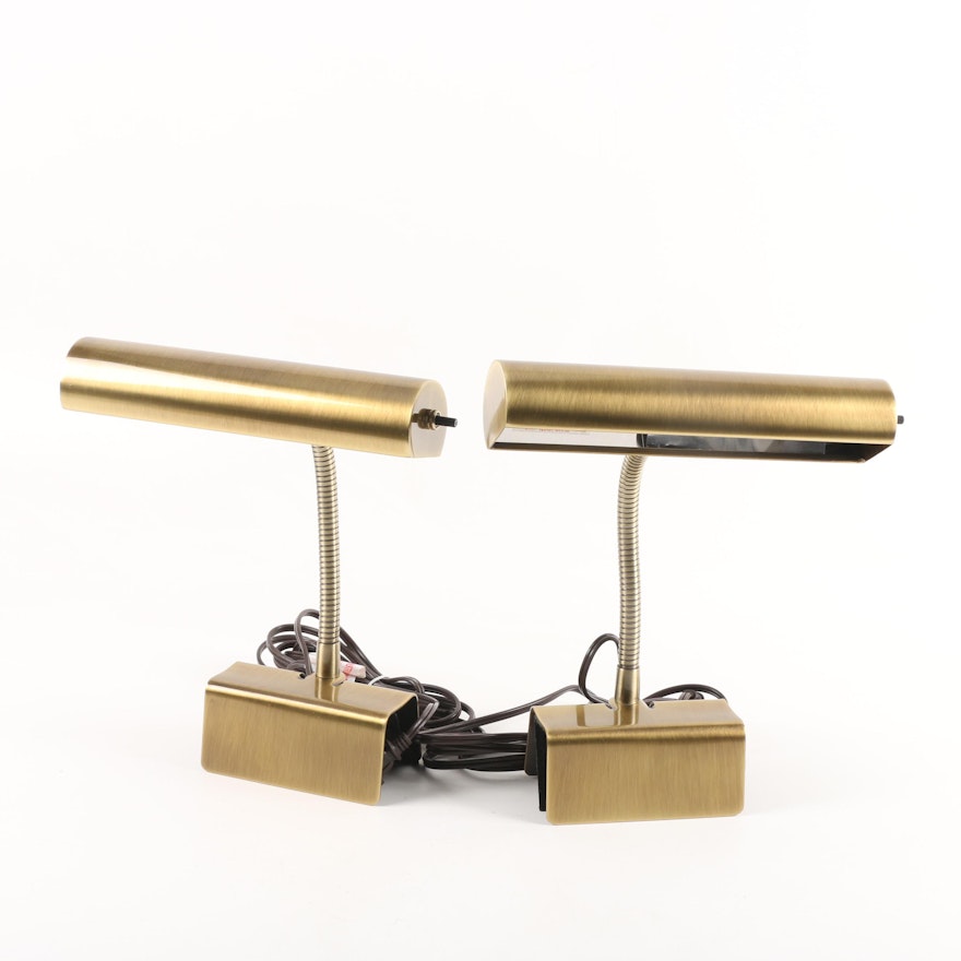Brushed Brass Finished Metal Gooseneck Clamp Desk Lamps
