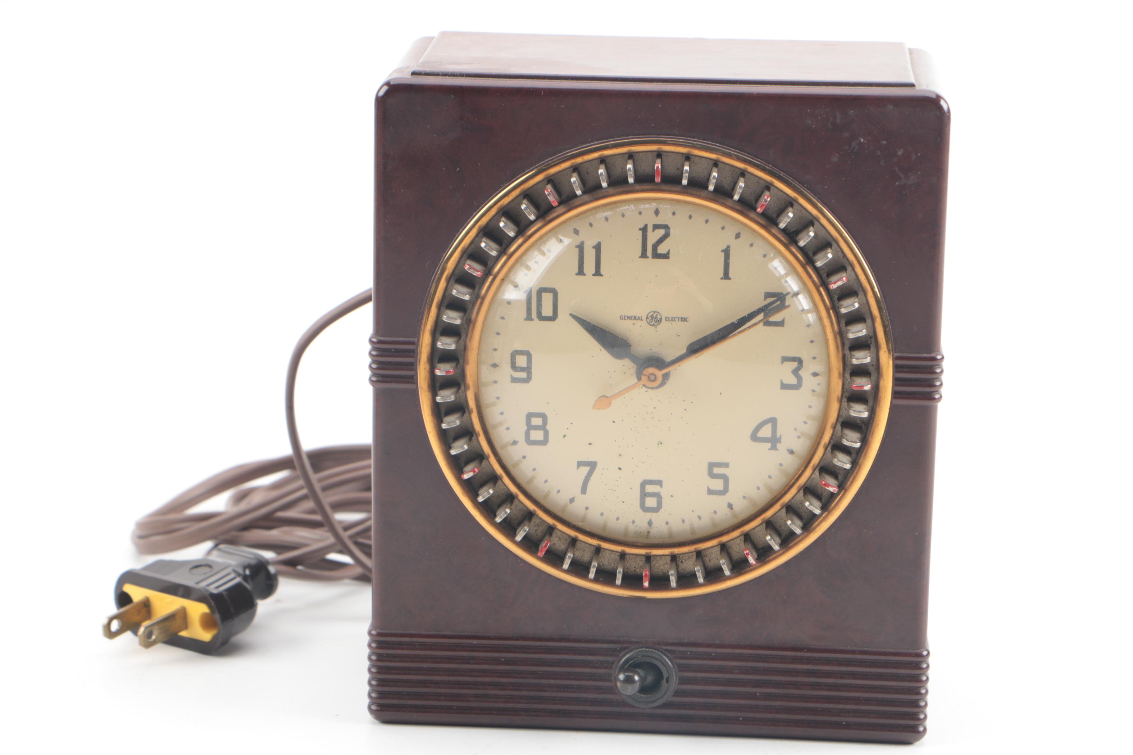 Vintage Bakelite and Telechron and General Electric Shelf Clocks and Timer Clock