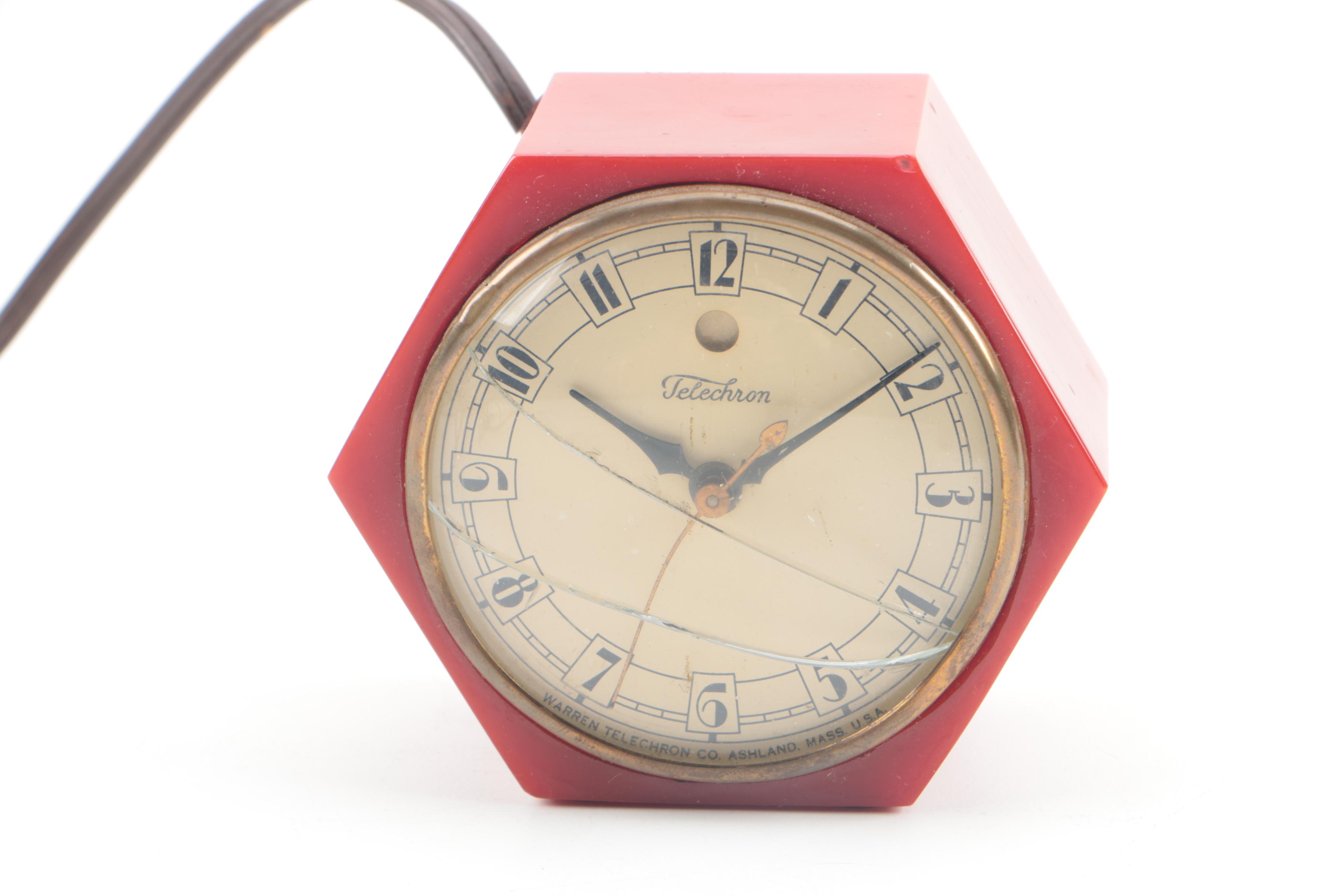 Vintage Bakelite and Telechron and General Electric Shelf Clocks and Timer Clock