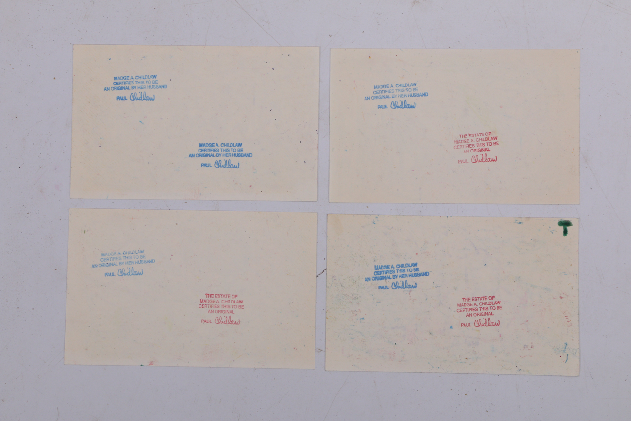 Four Paul Chidlaw Original Abstract Pastel Drawings on Paper