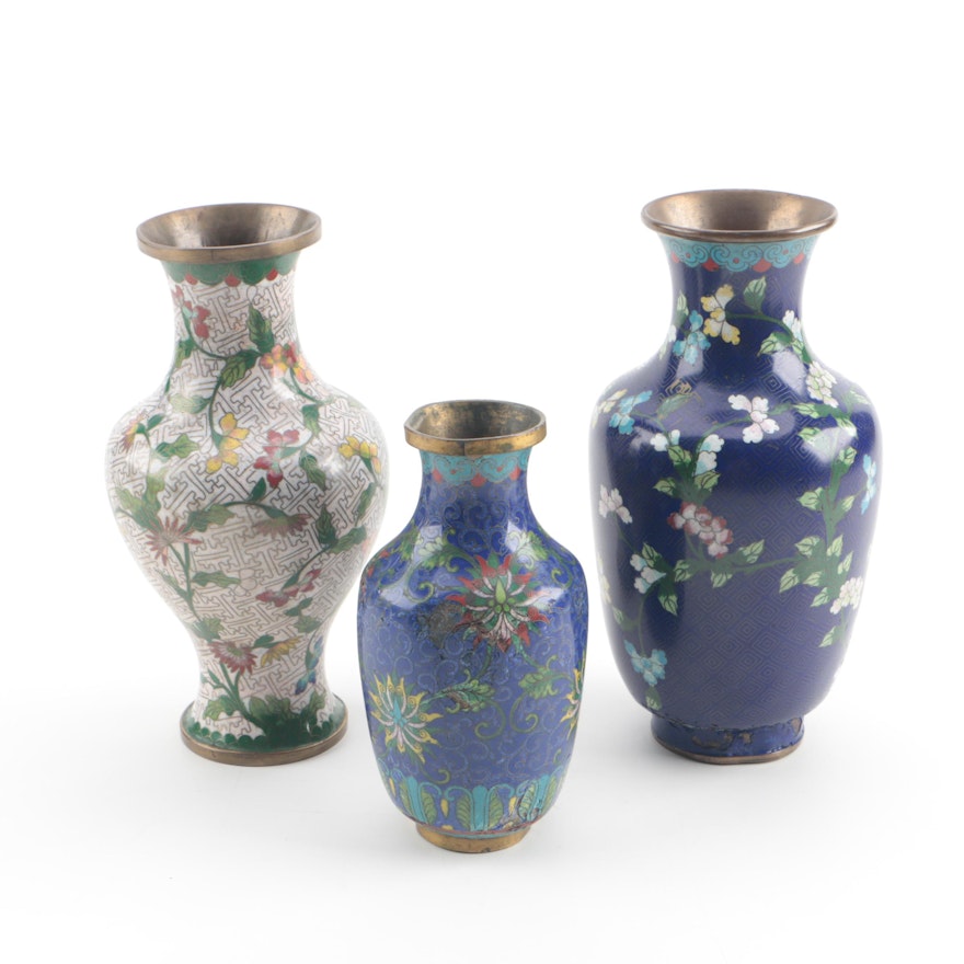 Vintage Chinese Cloisonné Enameled Metal Vases
