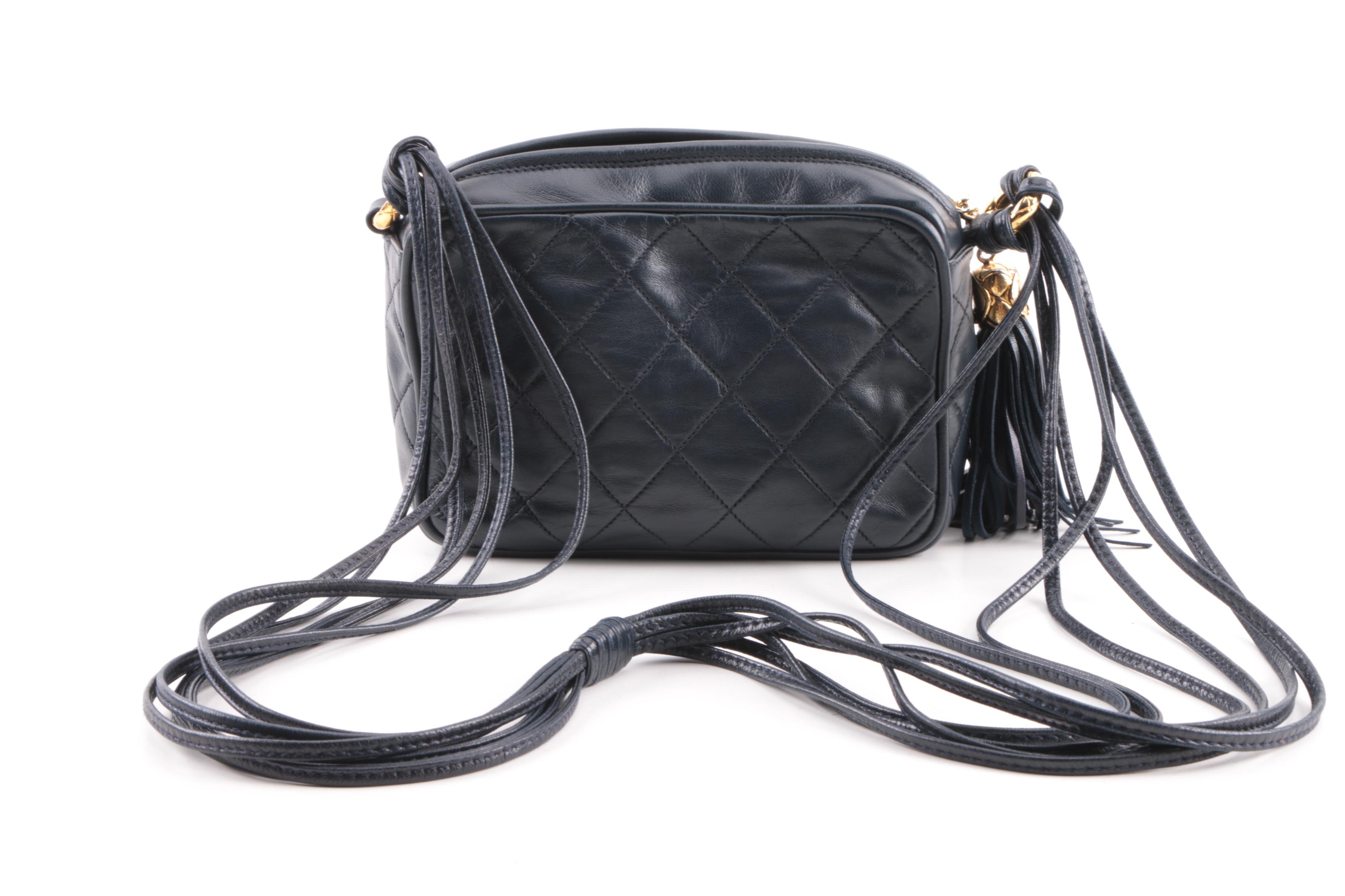 Early 1990s Chanel Navy Blue Quilted Leather Shoulder Bag