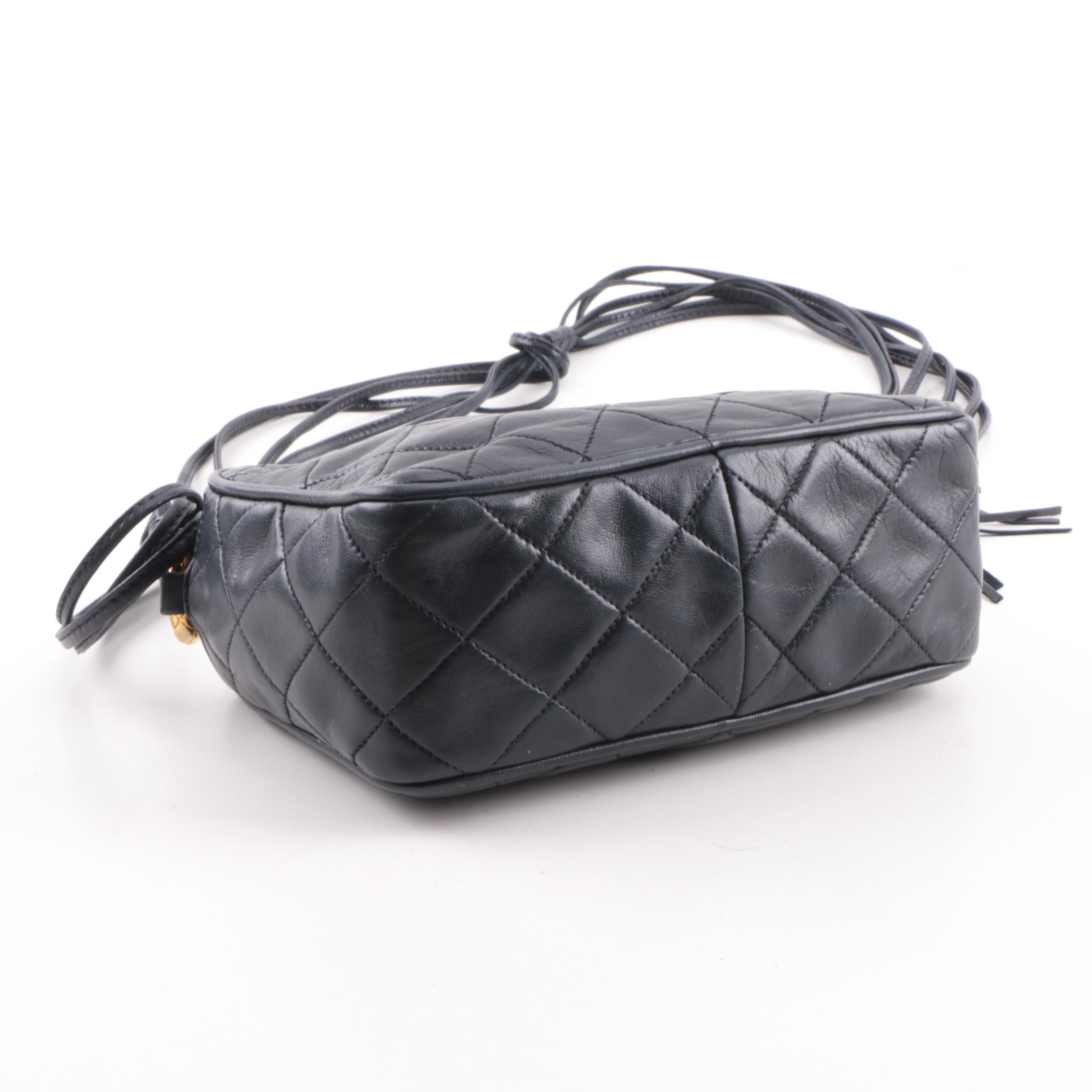 Early 1990s Chanel Navy Blue Quilted Leather Shoulder Bag