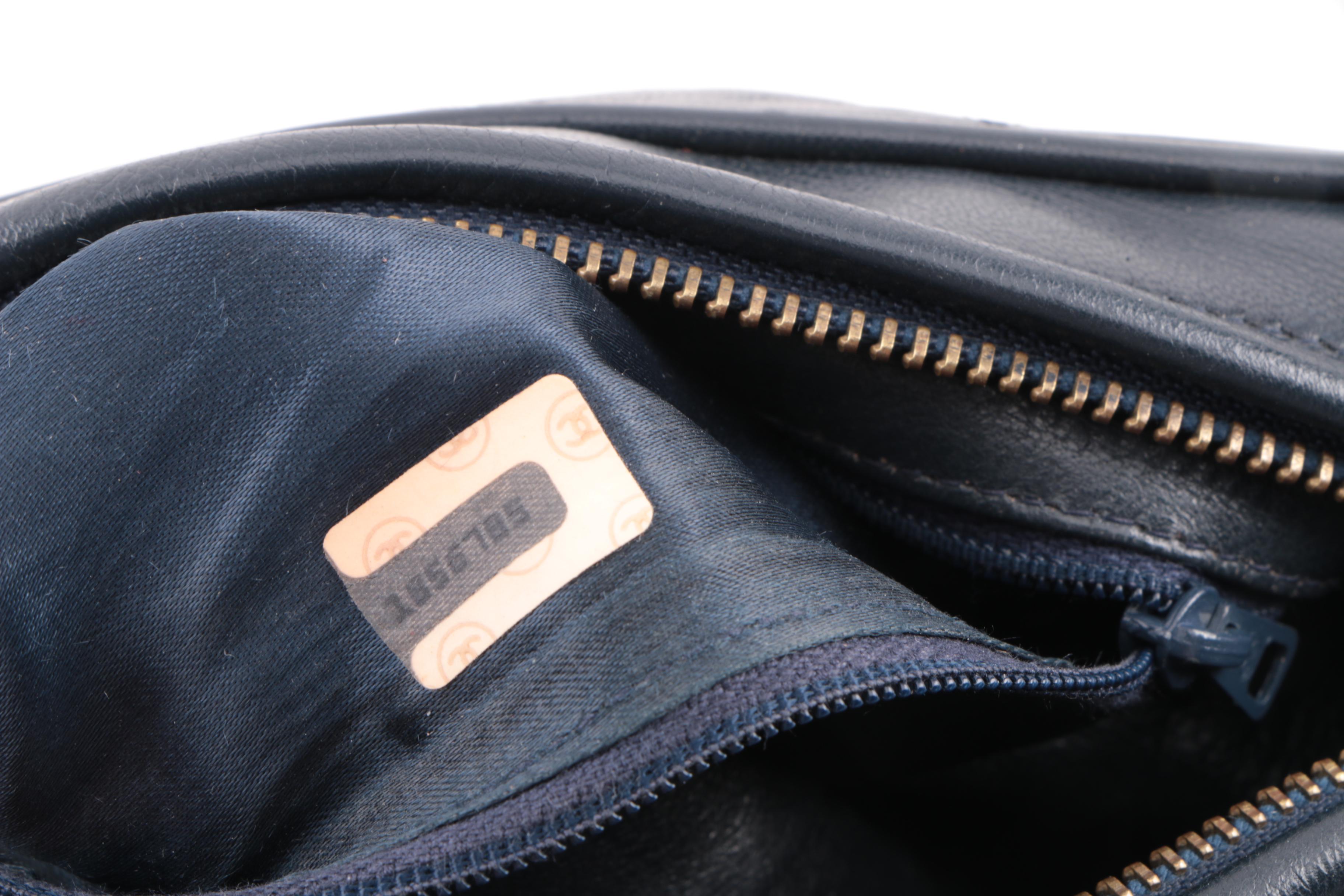 Early 1990s Chanel Navy Blue Quilted Leather Shoulder Bag