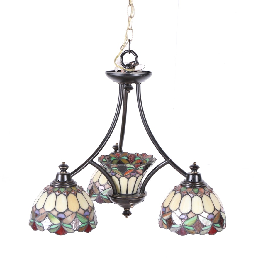 Tiffany Style Metal and Colored Glass Chandelier