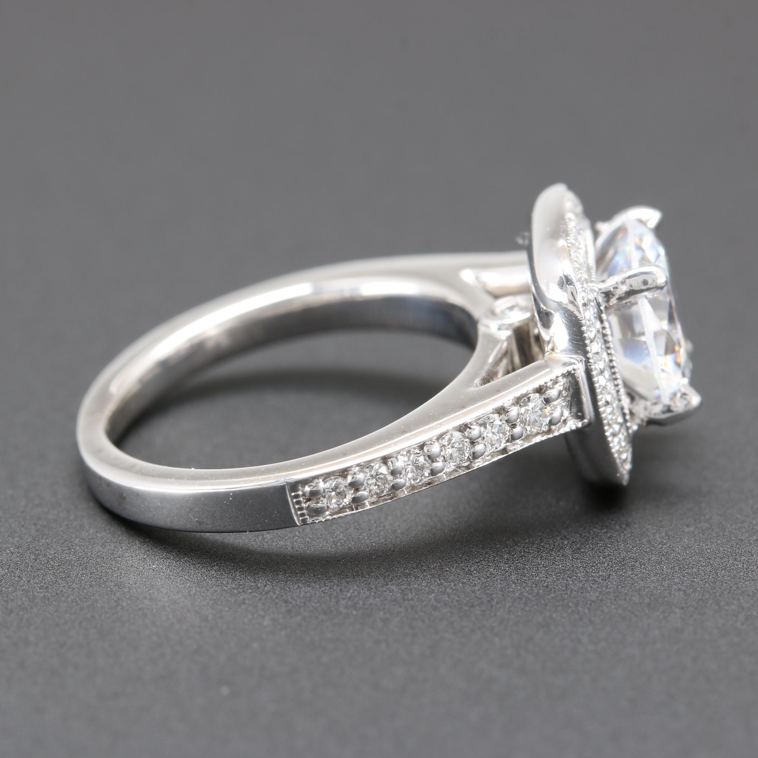 14K White Gold Diamond Semi Mount With Cubic Zirconia Center