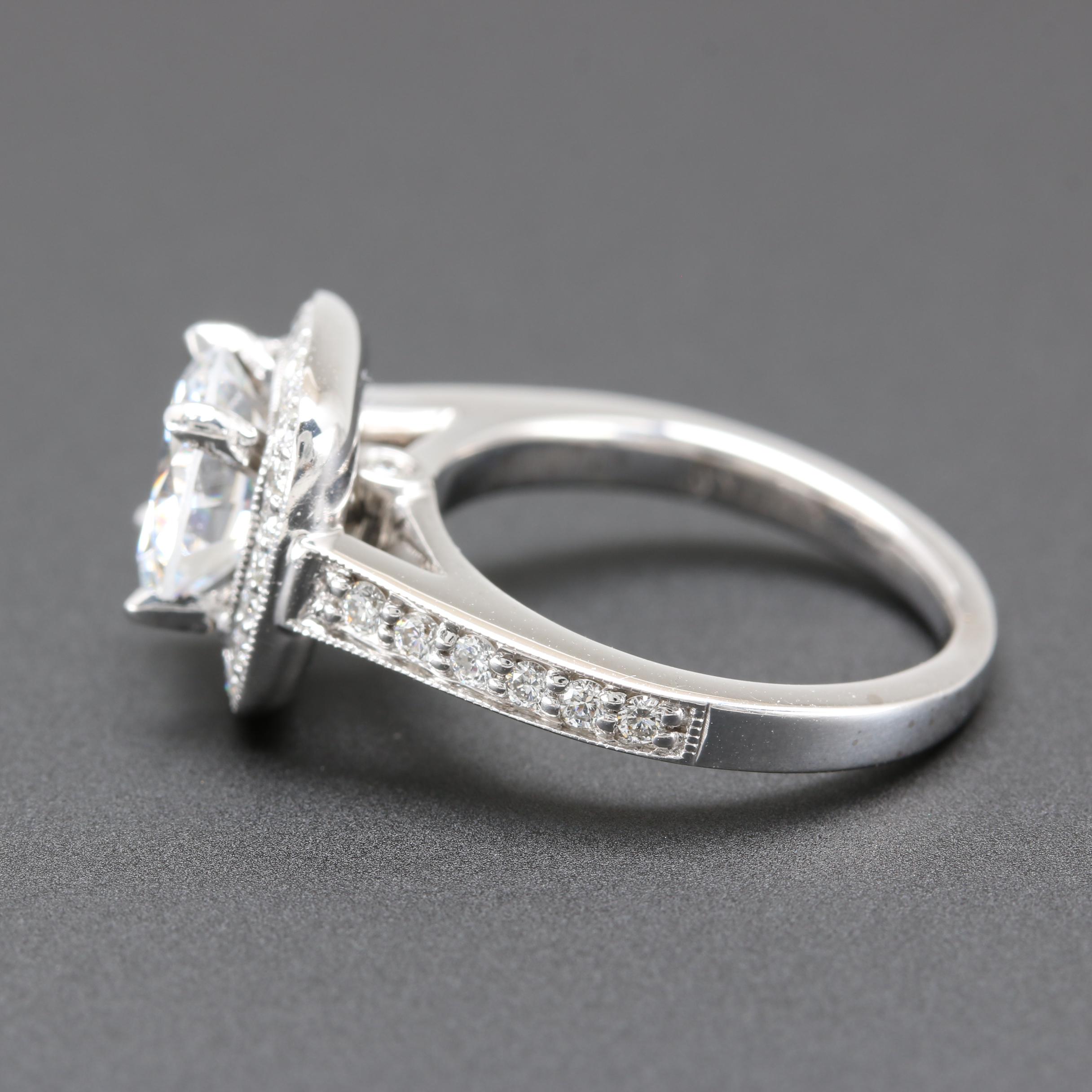 14K White Gold Diamond Semi Mount With Cubic Zirconia Center