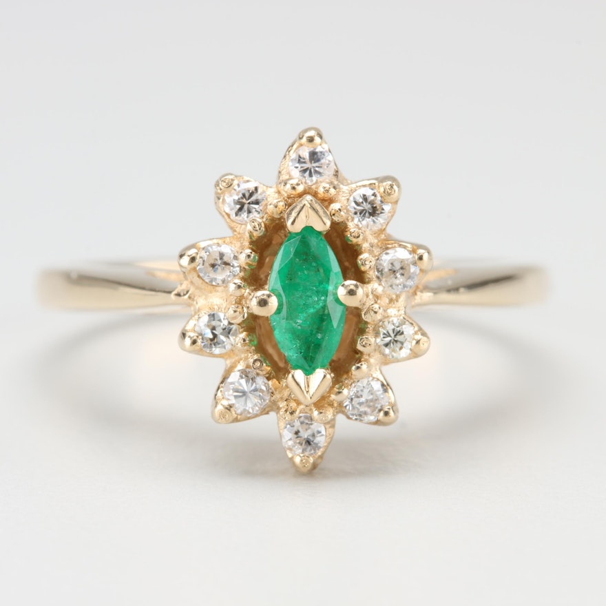 14K Yellow Gold Emerald and Diamond Ring