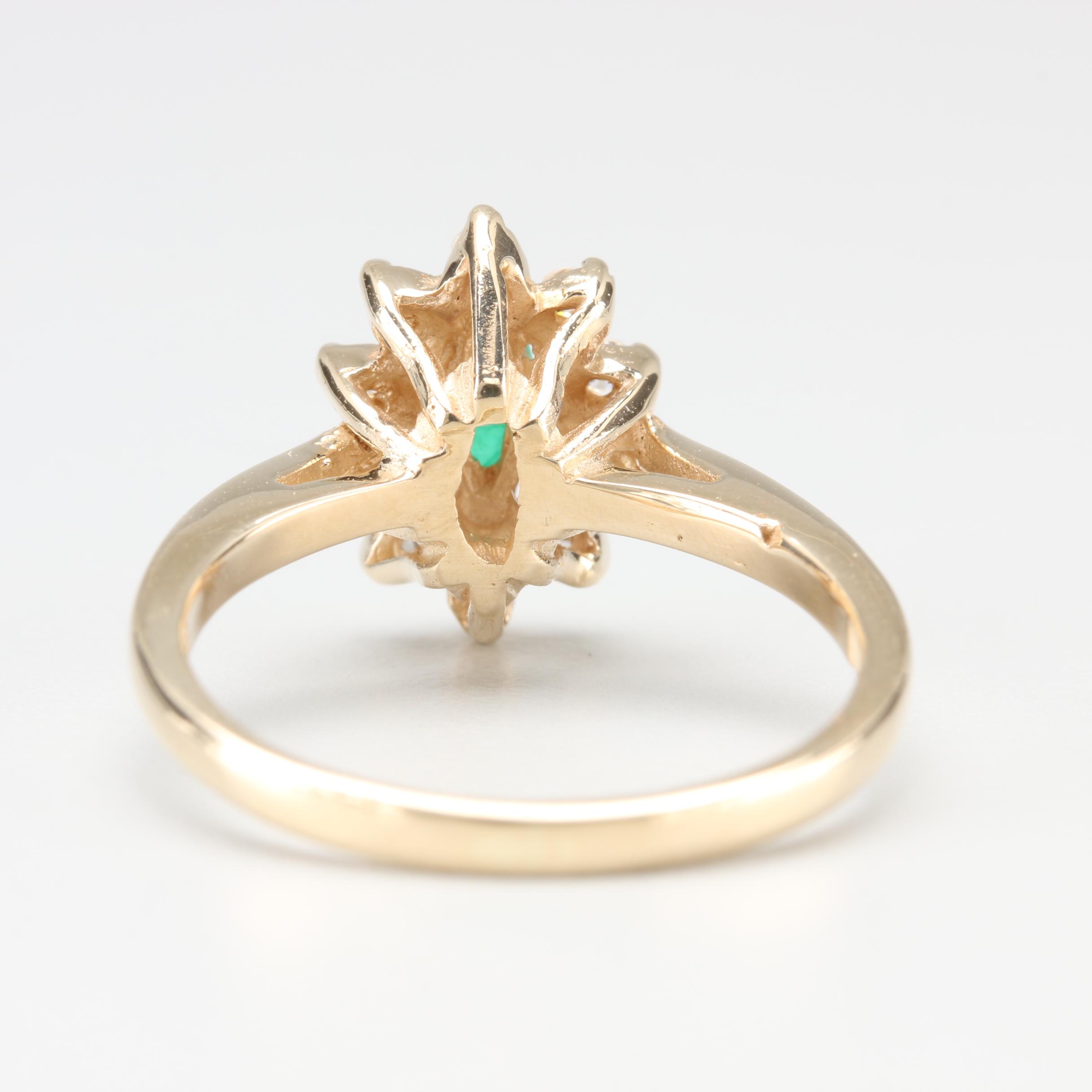 14K Yellow Gold Emerald and Diamond Ring