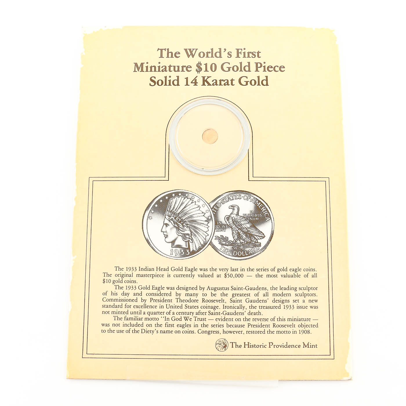 Miniature Replica $10 Indian Head 14 Karat Gold Eagle