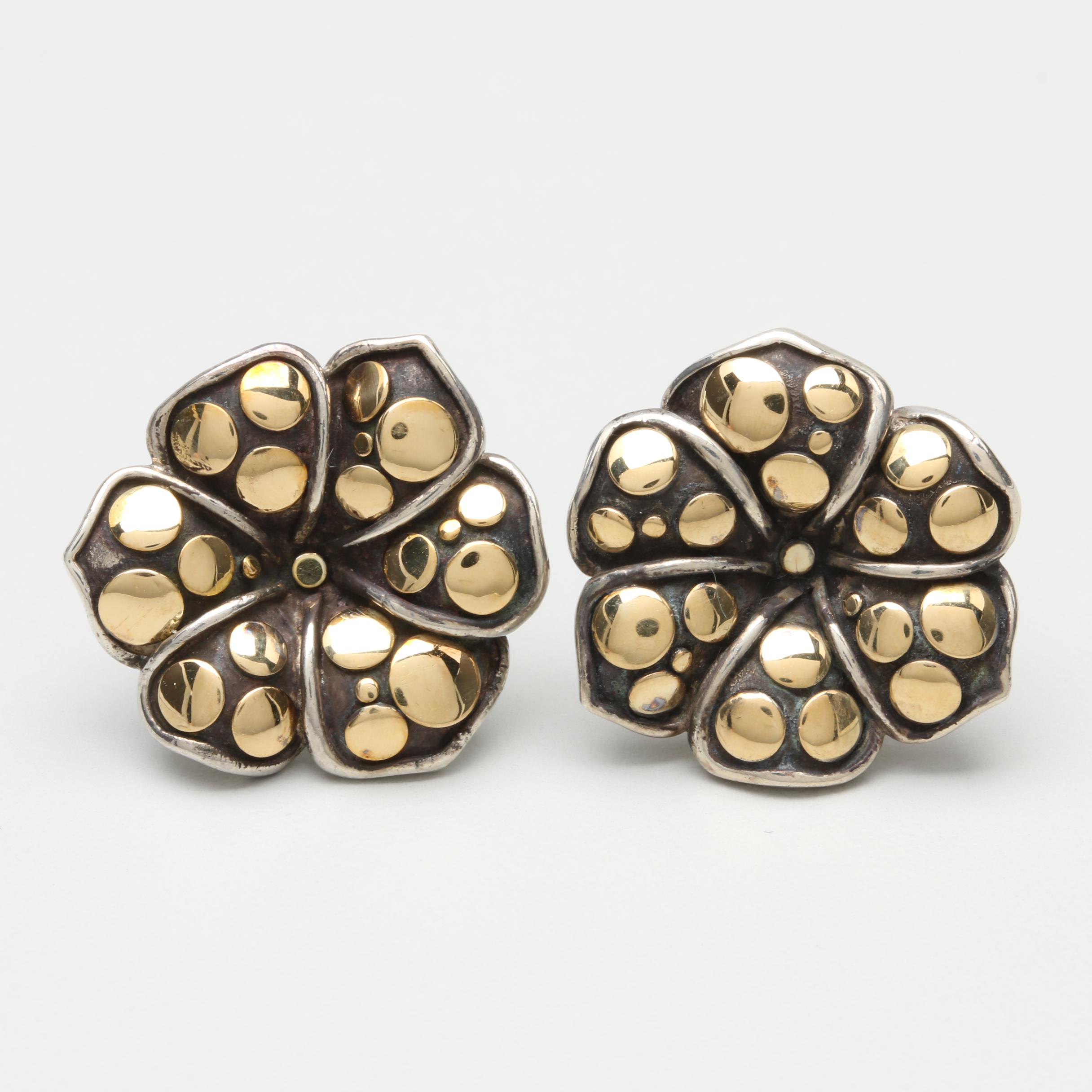 John Hardy Sterling Silver, 18K Yellow Gold Earrings