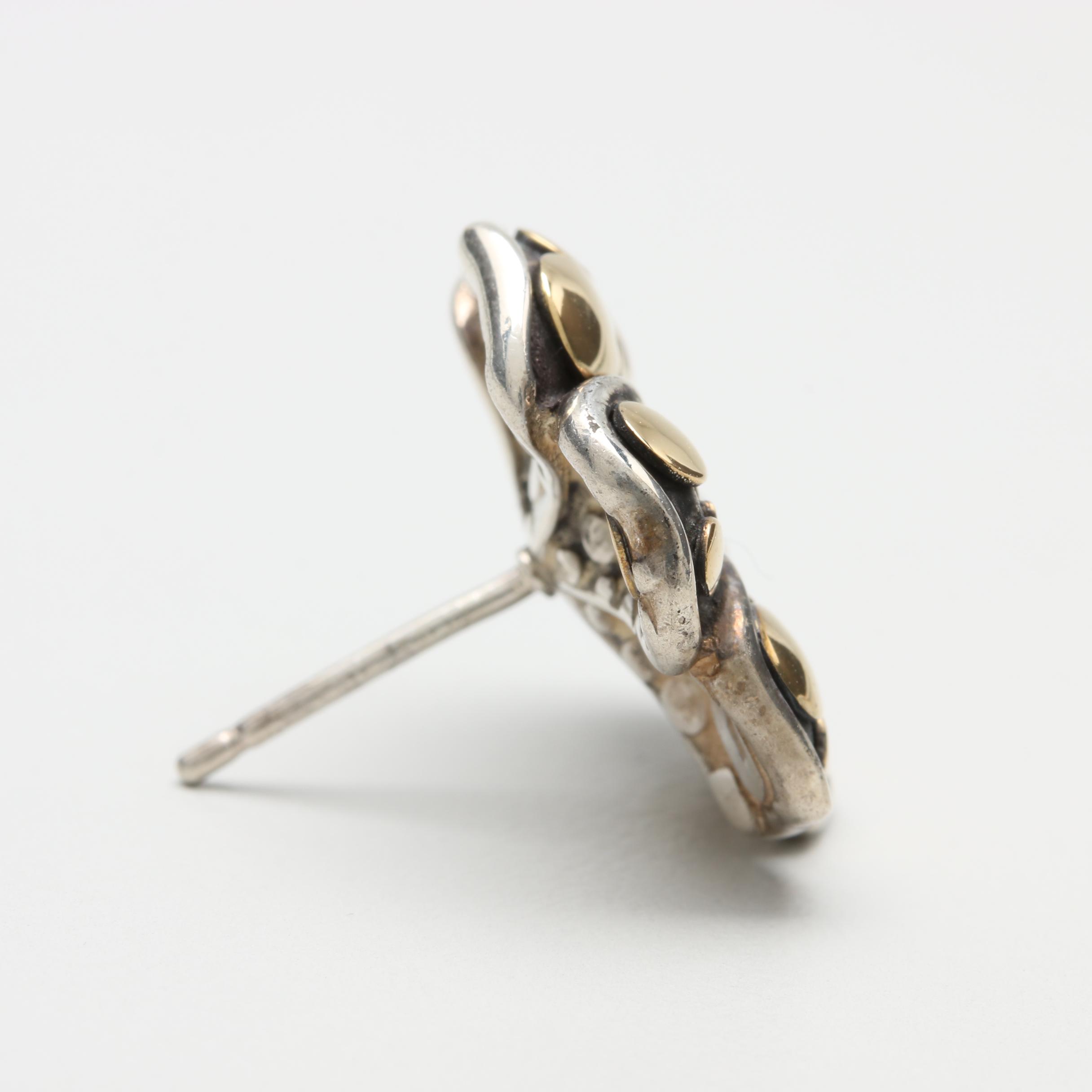 John Hardy Sterling Silver, 18K Yellow Gold Earrings