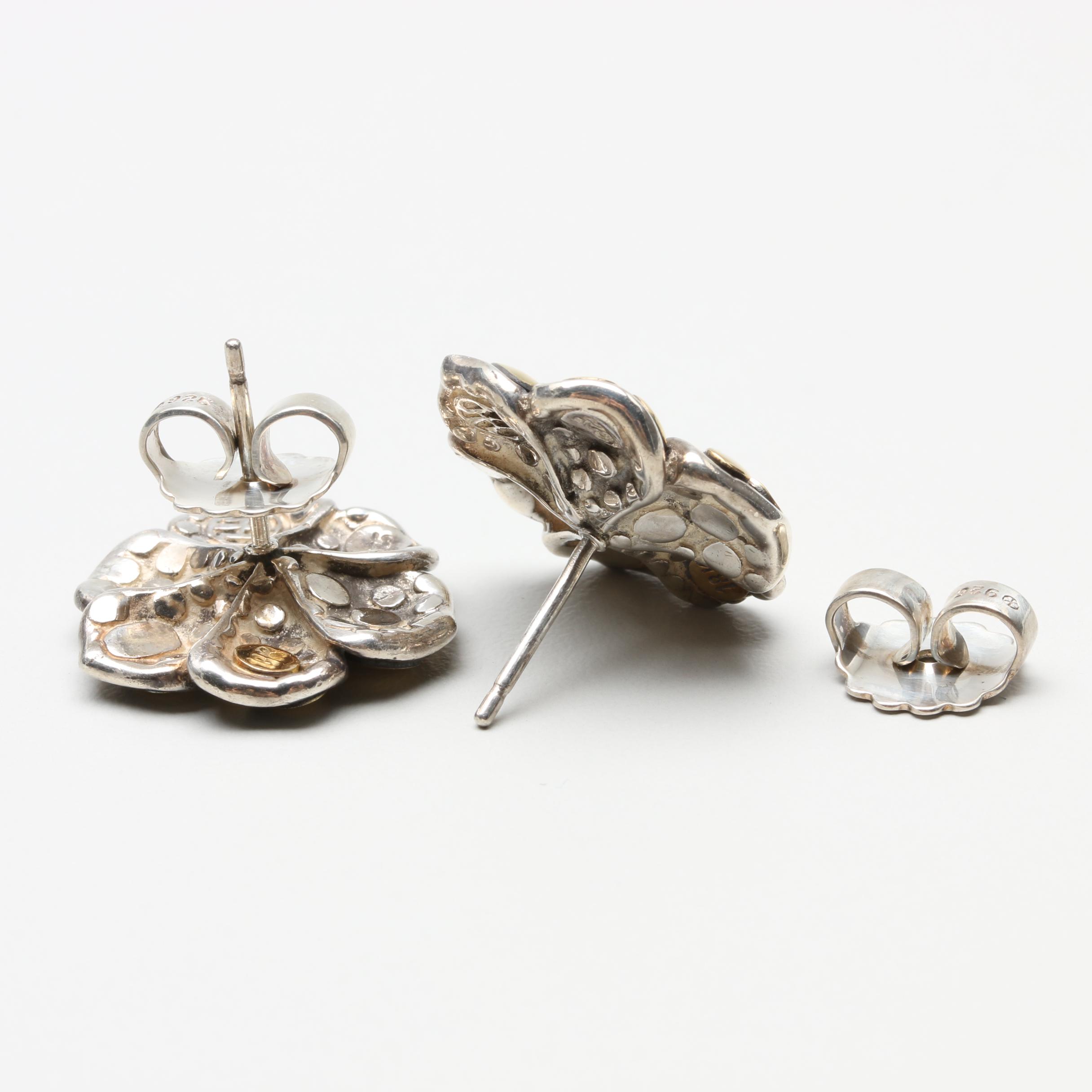 John Hardy Sterling Silver, 18K Yellow Gold Earrings
