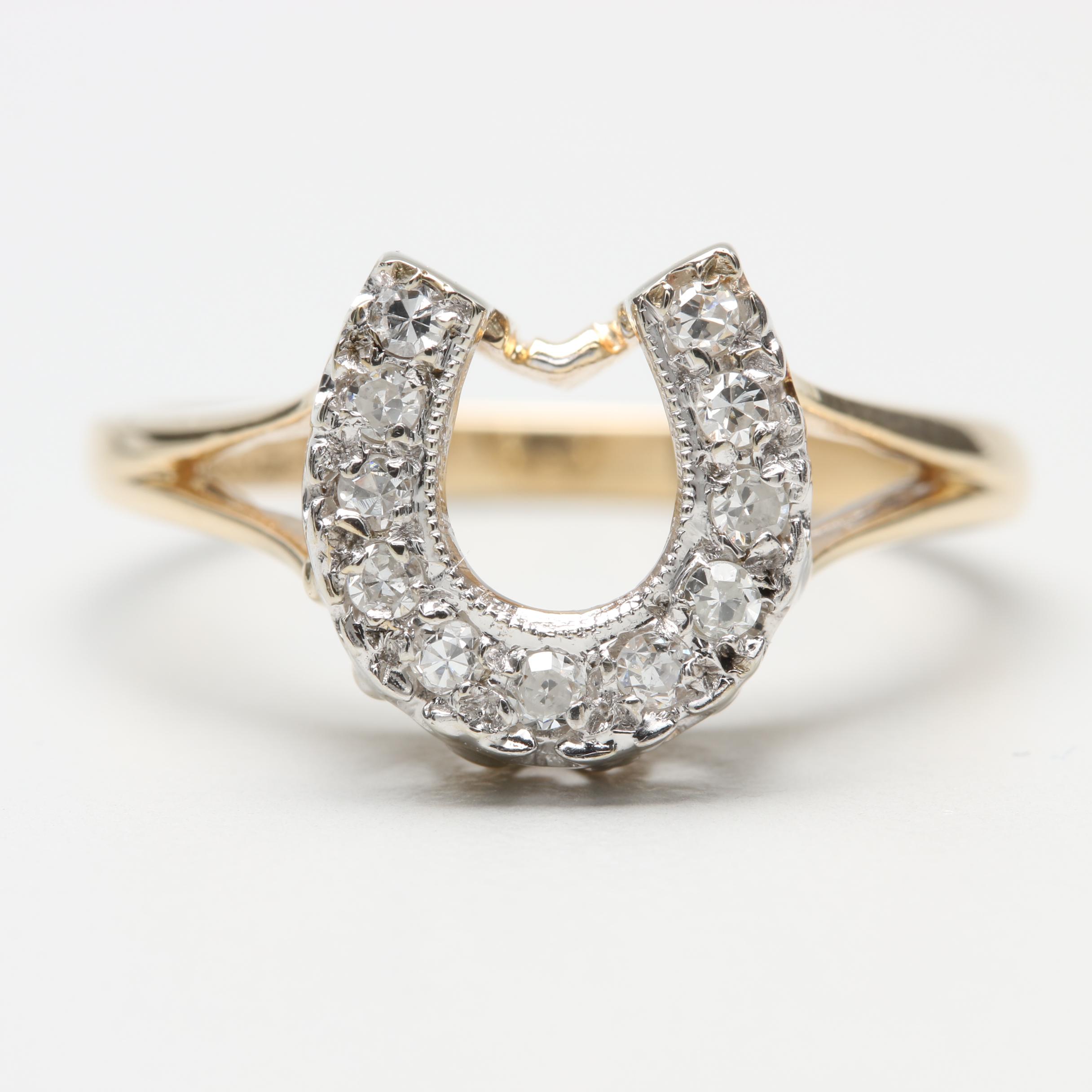 14K Yellow Gold Diamond Horseshoe Ring