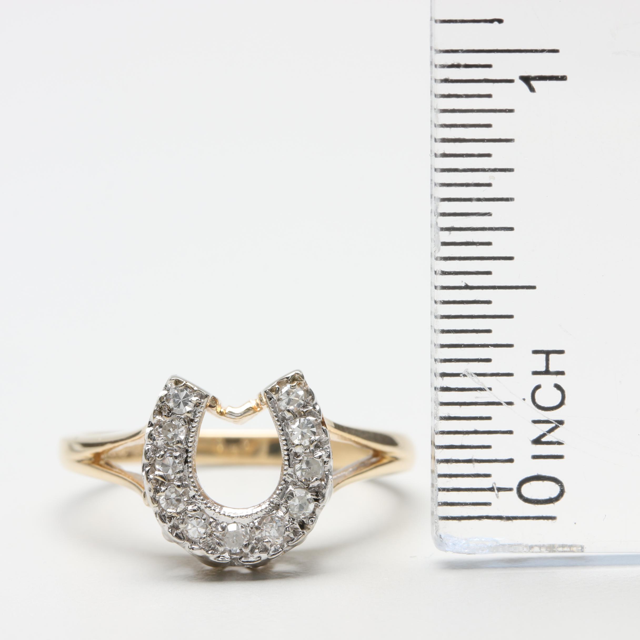 14K Yellow Gold Diamond Horseshoe Ring