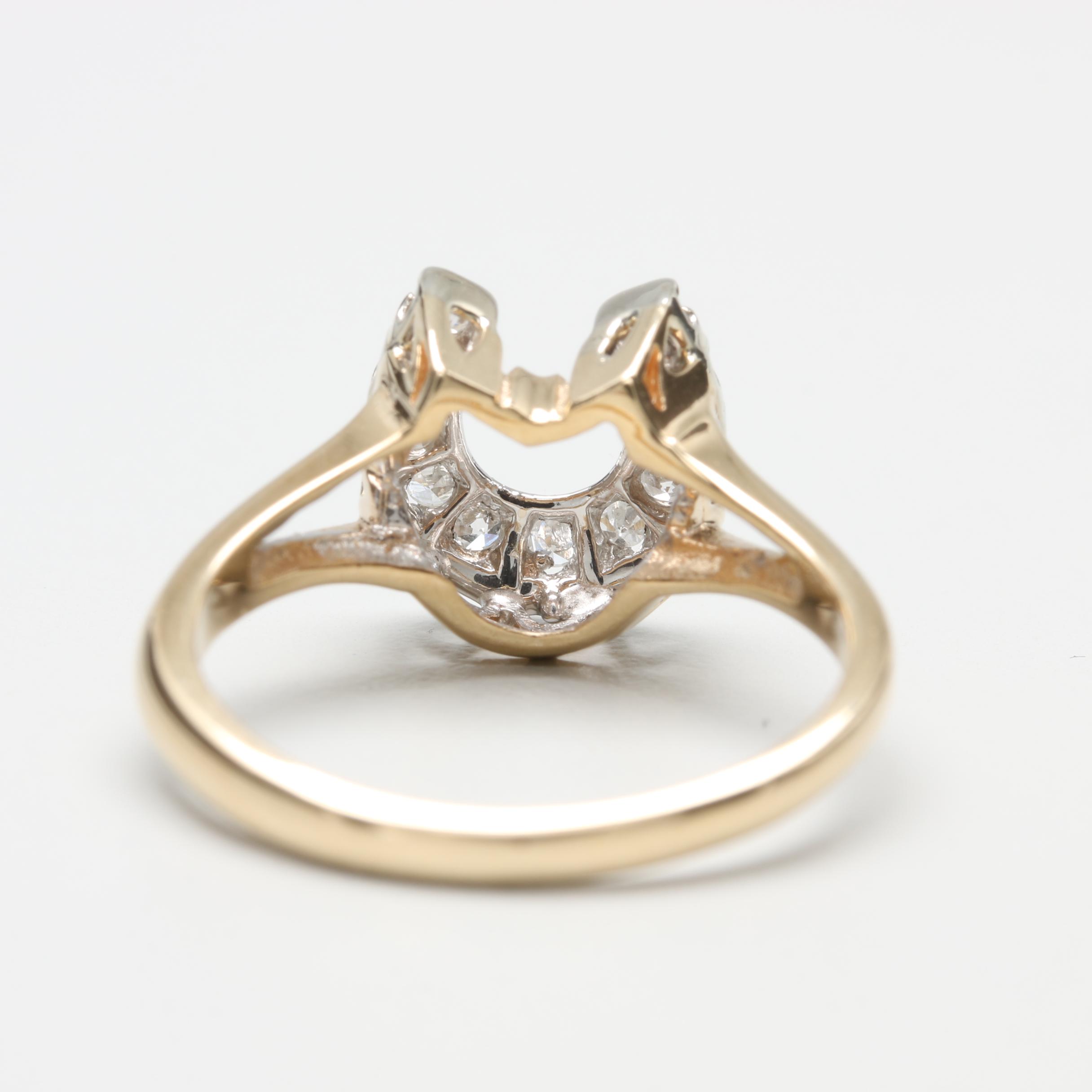 14K Yellow Gold Diamond Horseshoe Ring
