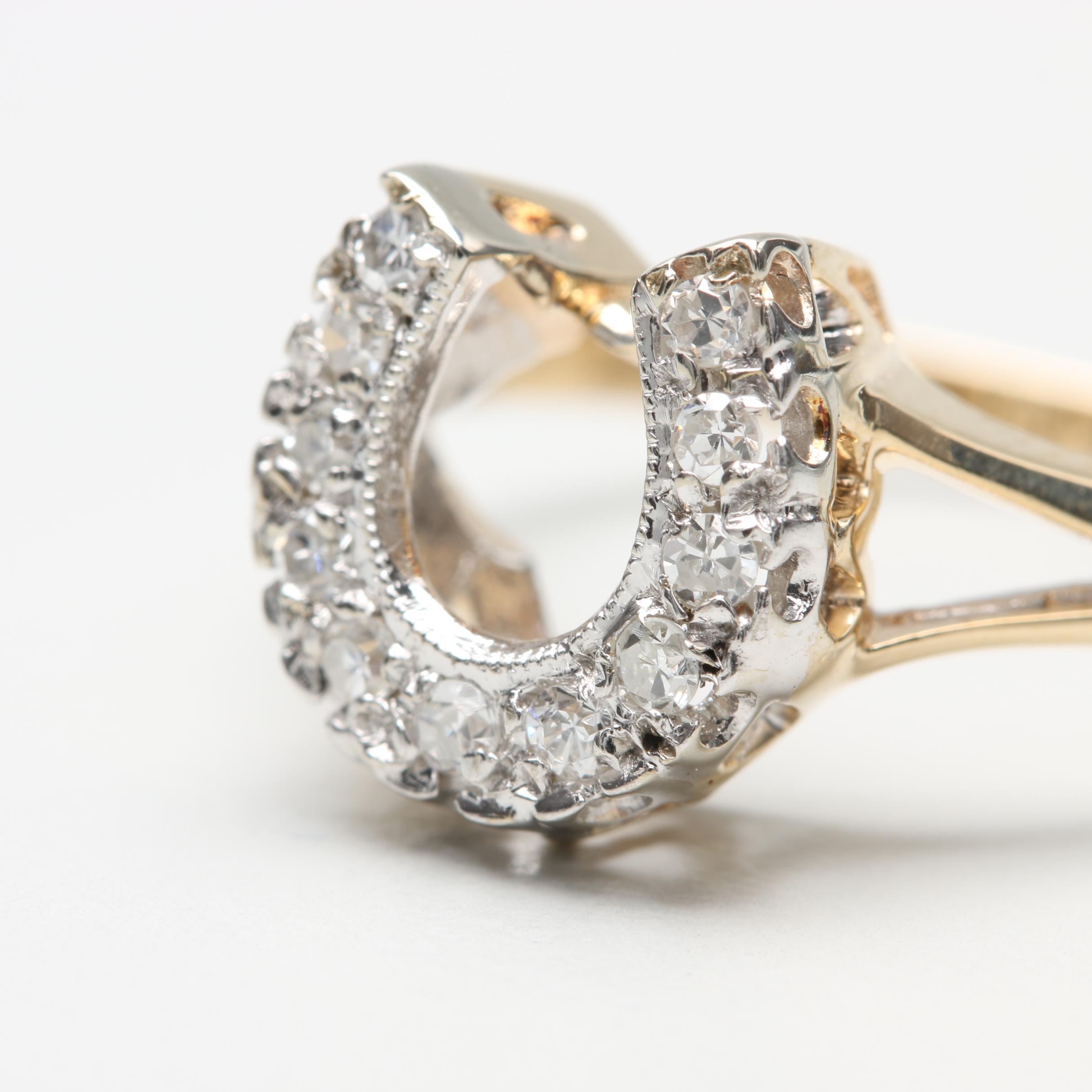 14K Yellow Gold Diamond Horseshoe Ring