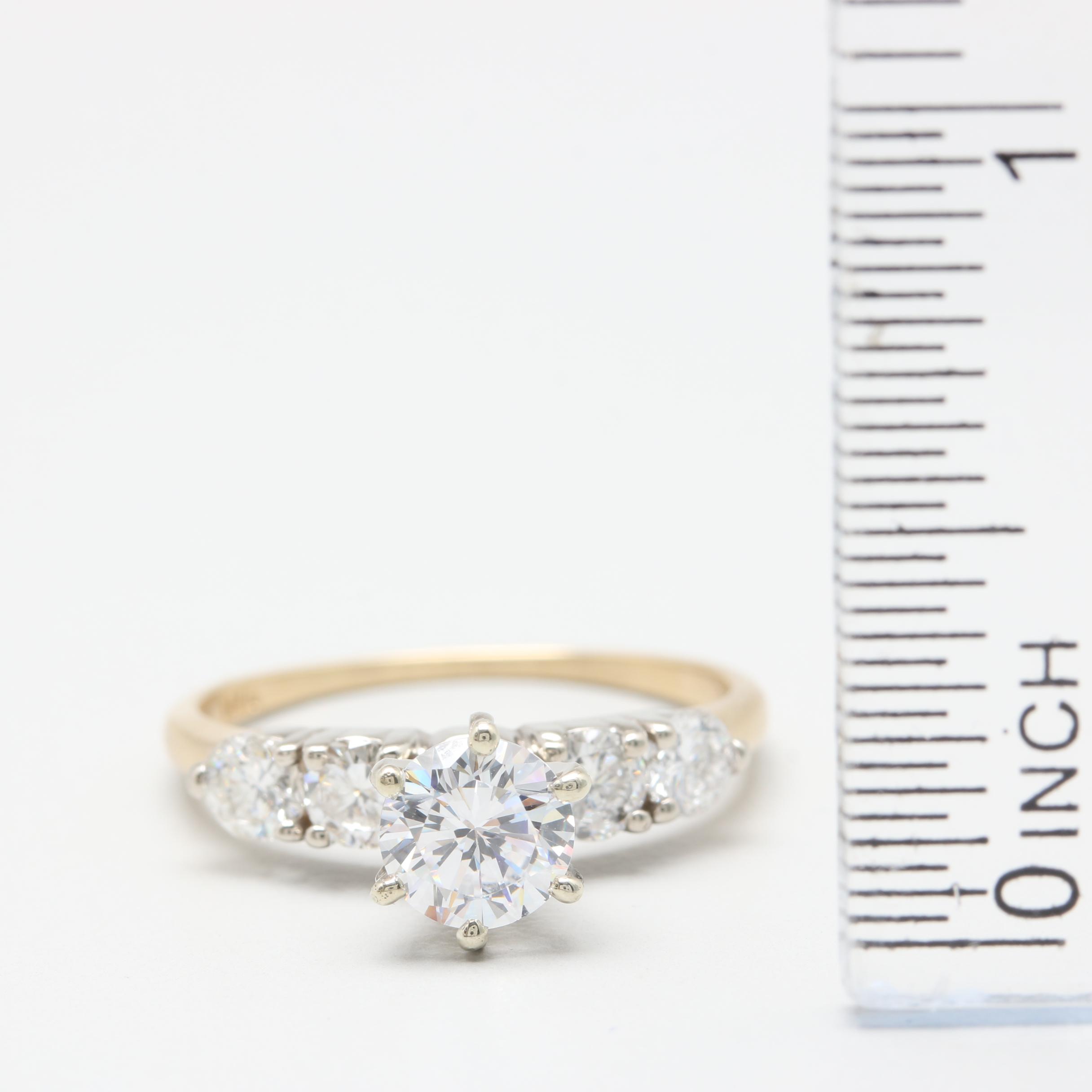 14K White Gold Diamond Semi-Mount Ring With Cubic Zirconia Center Stone