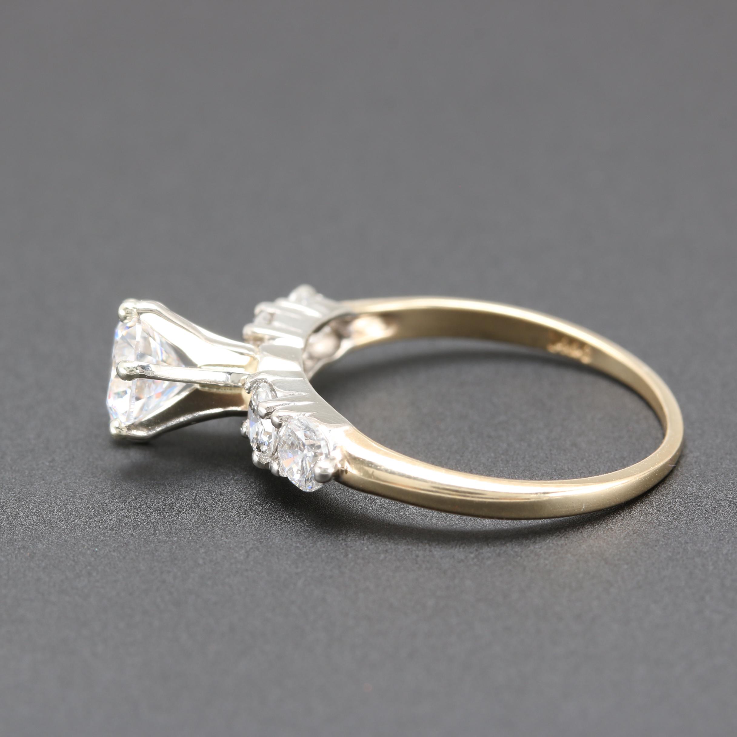 14K White Gold Diamond Semi-Mount Ring With Cubic Zirconia Center Stone