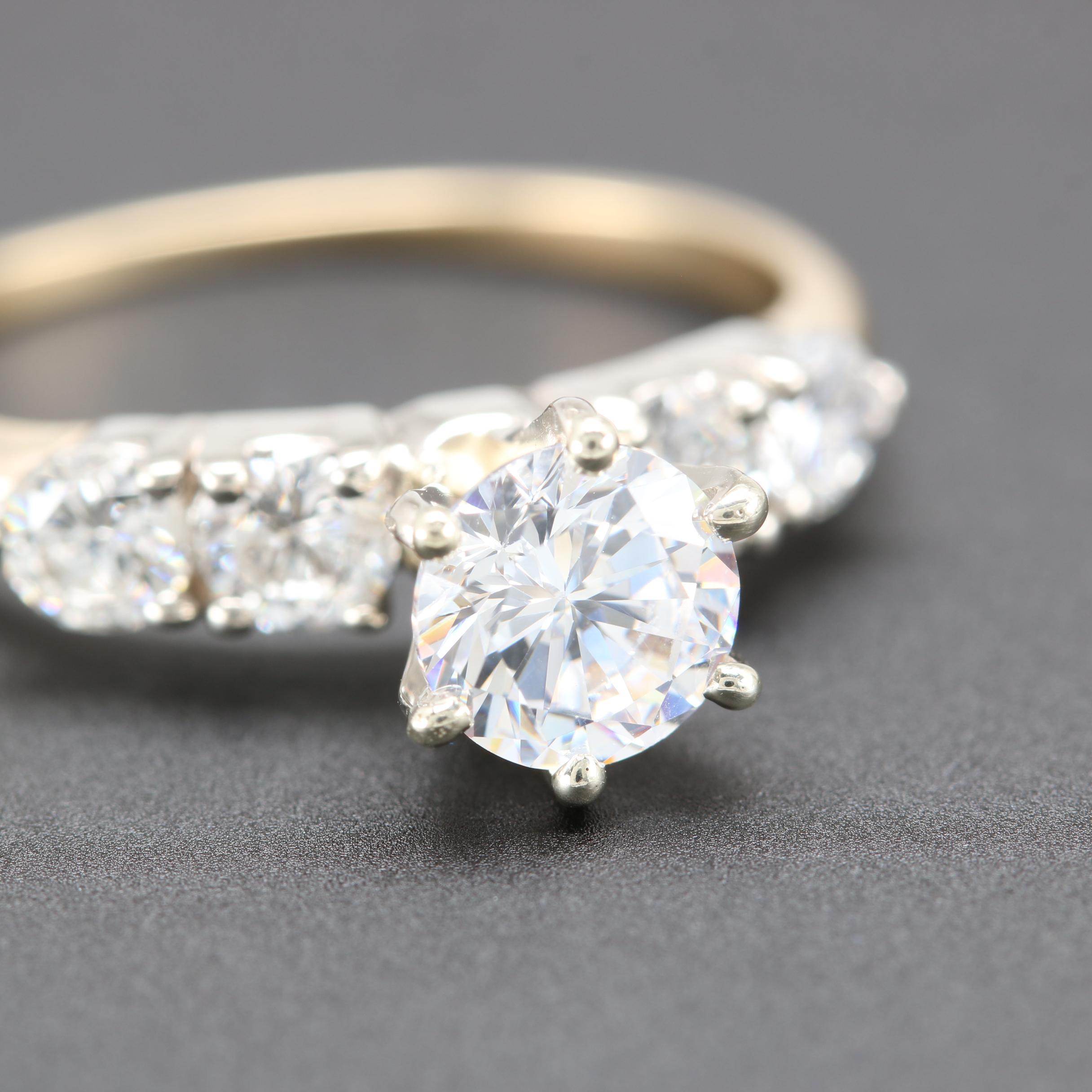 14K White Gold Diamond Semi-Mount Ring With Cubic Zirconia Center Stone