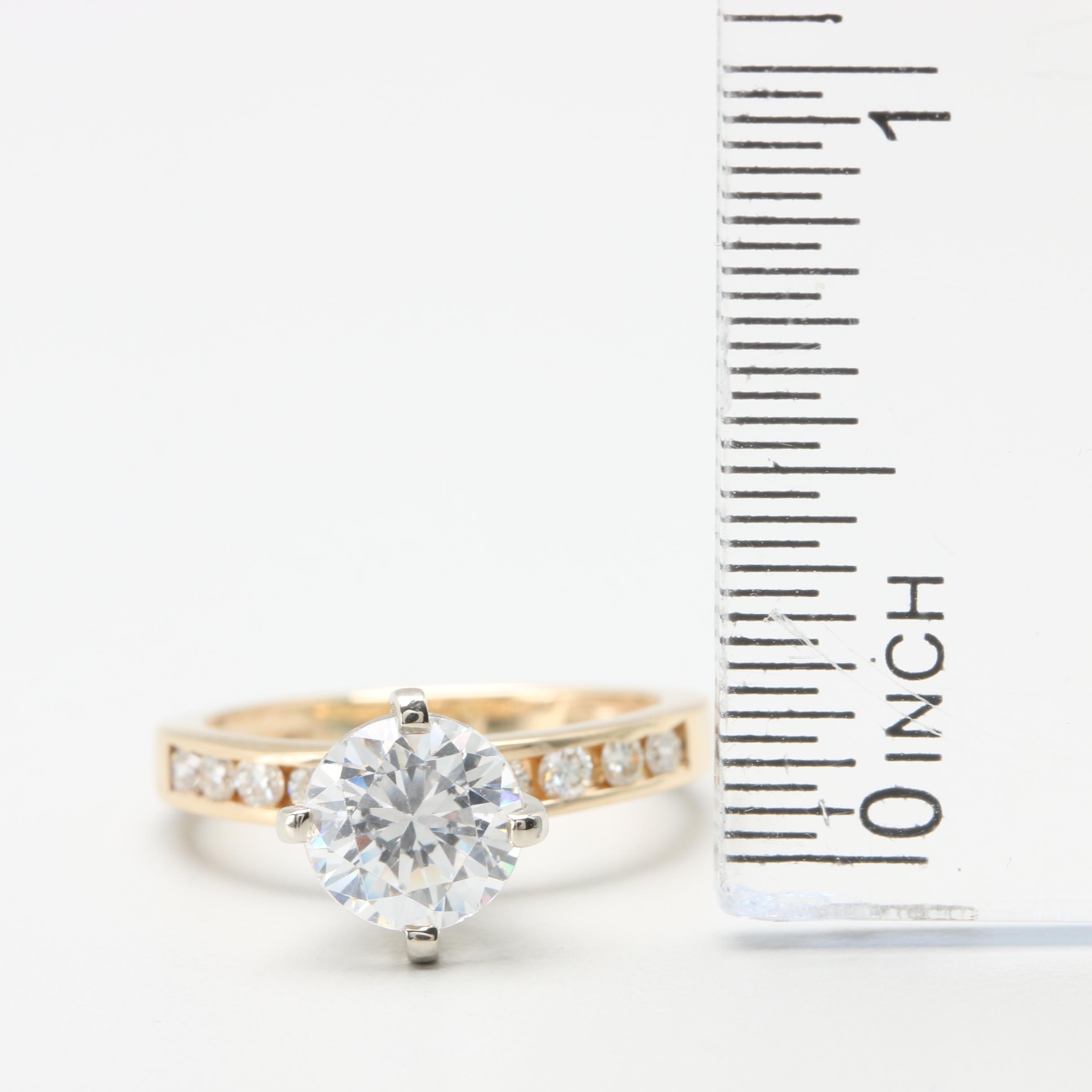 14K White Gold Diamond Semi Mount-Ring With Cubic Zirconia Center Stone