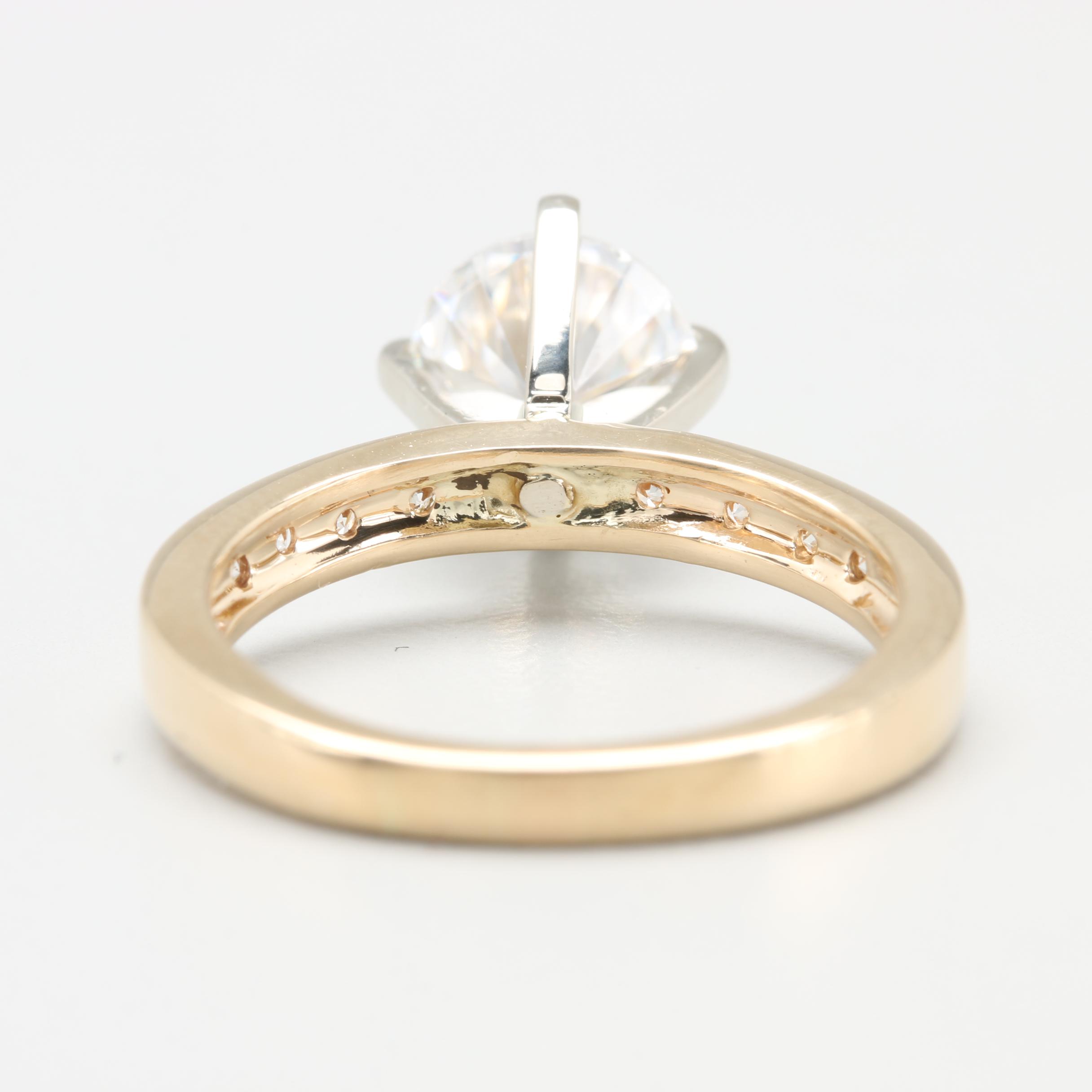 14K White Gold Diamond Semi Mount-Ring With Cubic Zirconia Center Stone