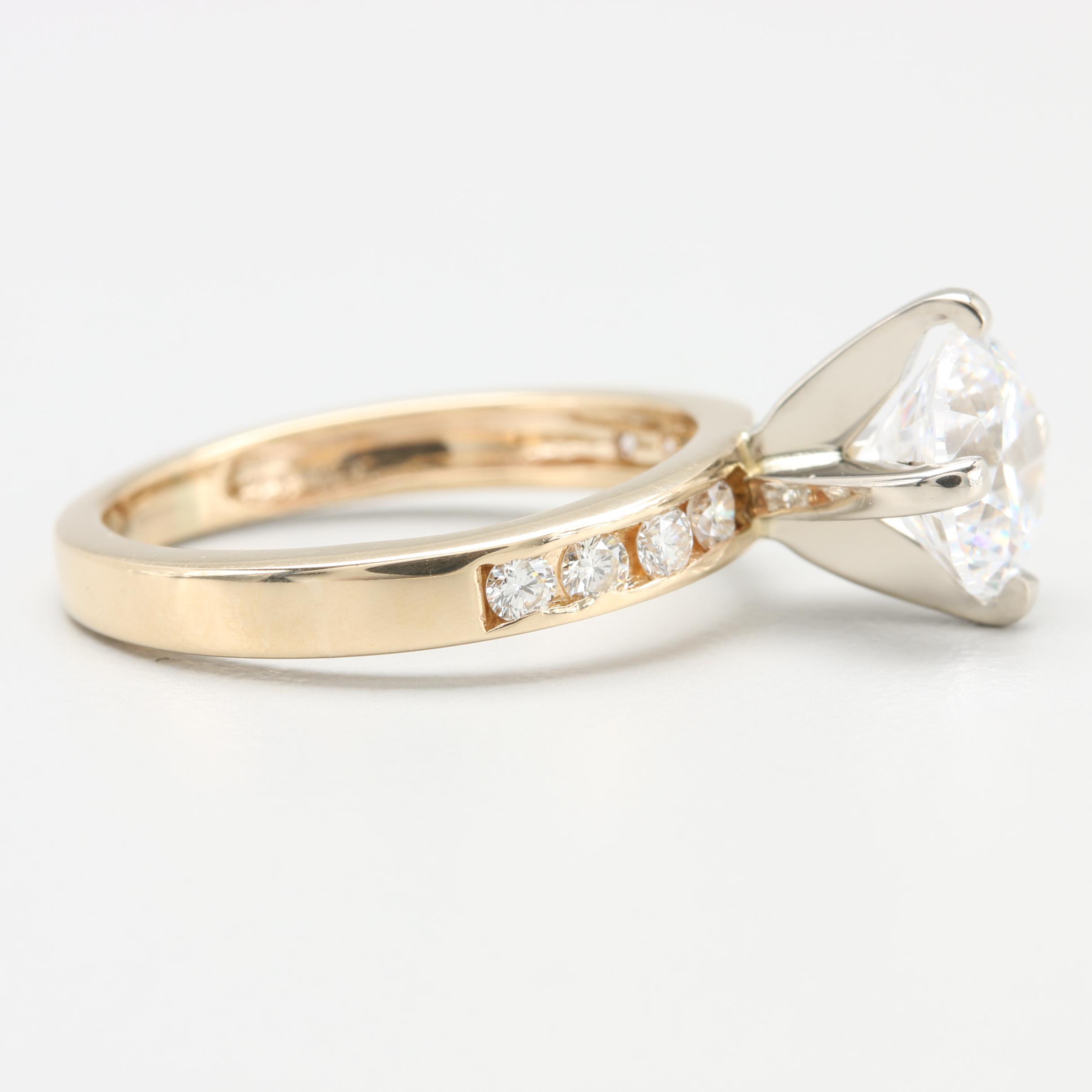 14K White Gold Diamond Semi Mount-Ring With Cubic Zirconia Center Stone